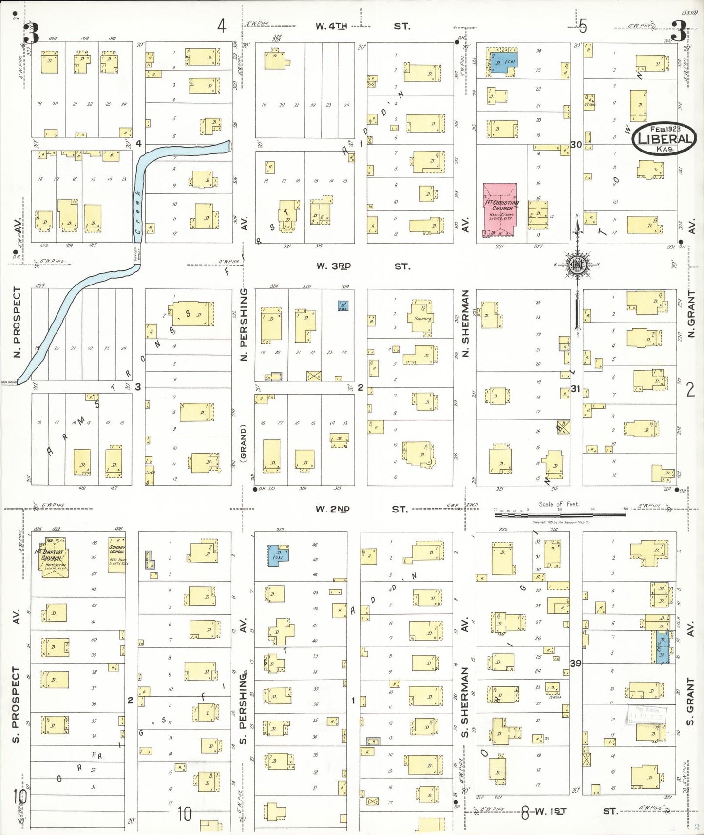 Sanborn Fire Insurance Map from Liberal, Seward County, Kansas (1923), Sheet #0003 - Historic Sanborn Fire Insurance Map Print, vintage old map wall art, antique decor, genealogy gift, Kansas Kansas map