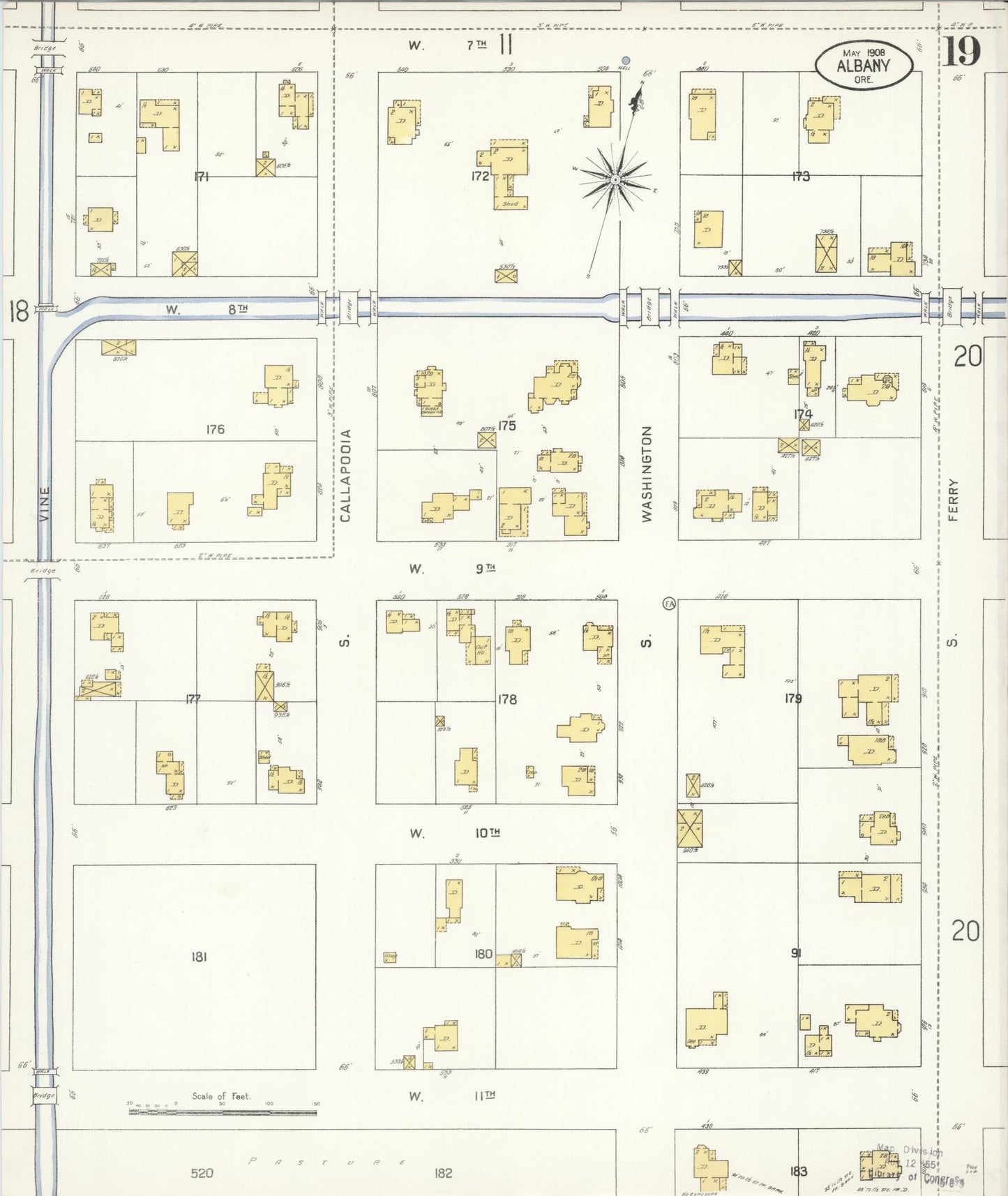 Sanborn Fire Insurance Map from Albany, Linn County, Oregon (1908), Sheet #0019 - Historic Sanborn Fire Insurance Map Print, vintage old map wall art, antique decor, genealogy gift, Oregon Oregon map
