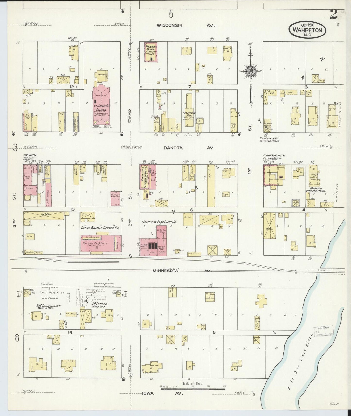 Sanborn Fire Insurance Map from Wahpeton, Richland County, North Dakota (1910), Sheet #0002 - Historic Sanborn Fire Insurance Map Print, vintage old map wall art, antique decor, genealogy gift, North Dakota North Dakota map