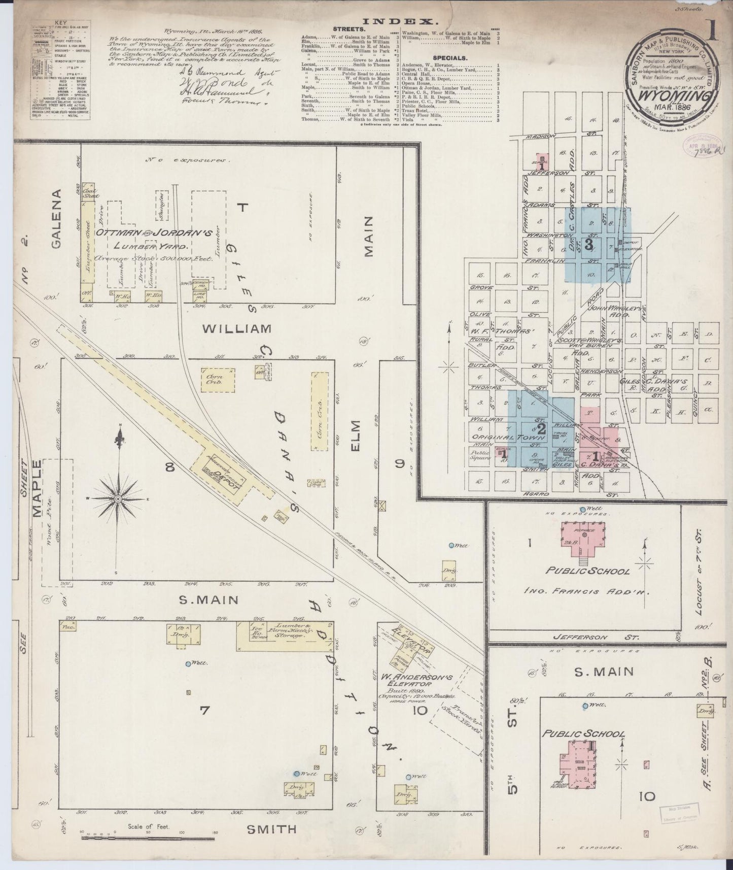Sanborn Fire Insurance Map from Wyoming, Stark County, Illinois (1886), Sheet #0001 - Historic Sanborn Fire Insurance Map Print, vintage old map wall art, antique decor, genealogy gift, Wyoming Wyoming map