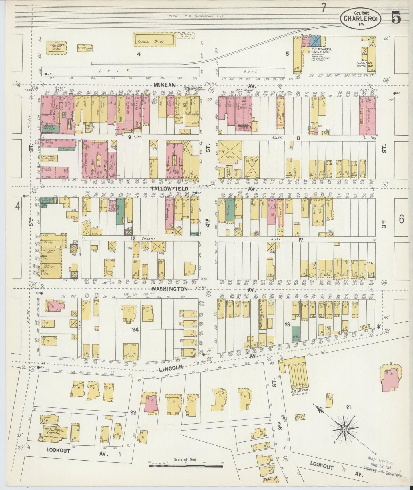 Sanborn Fire Insurance Map from Charleroi, Washington County, Pennsylvania (1902), Sheet #0005 - Historic Sanborn Fire Insurance Map Print, vintage old map wall art, antique decor, genealogy gift, Pennsylvania Pennsylvania map