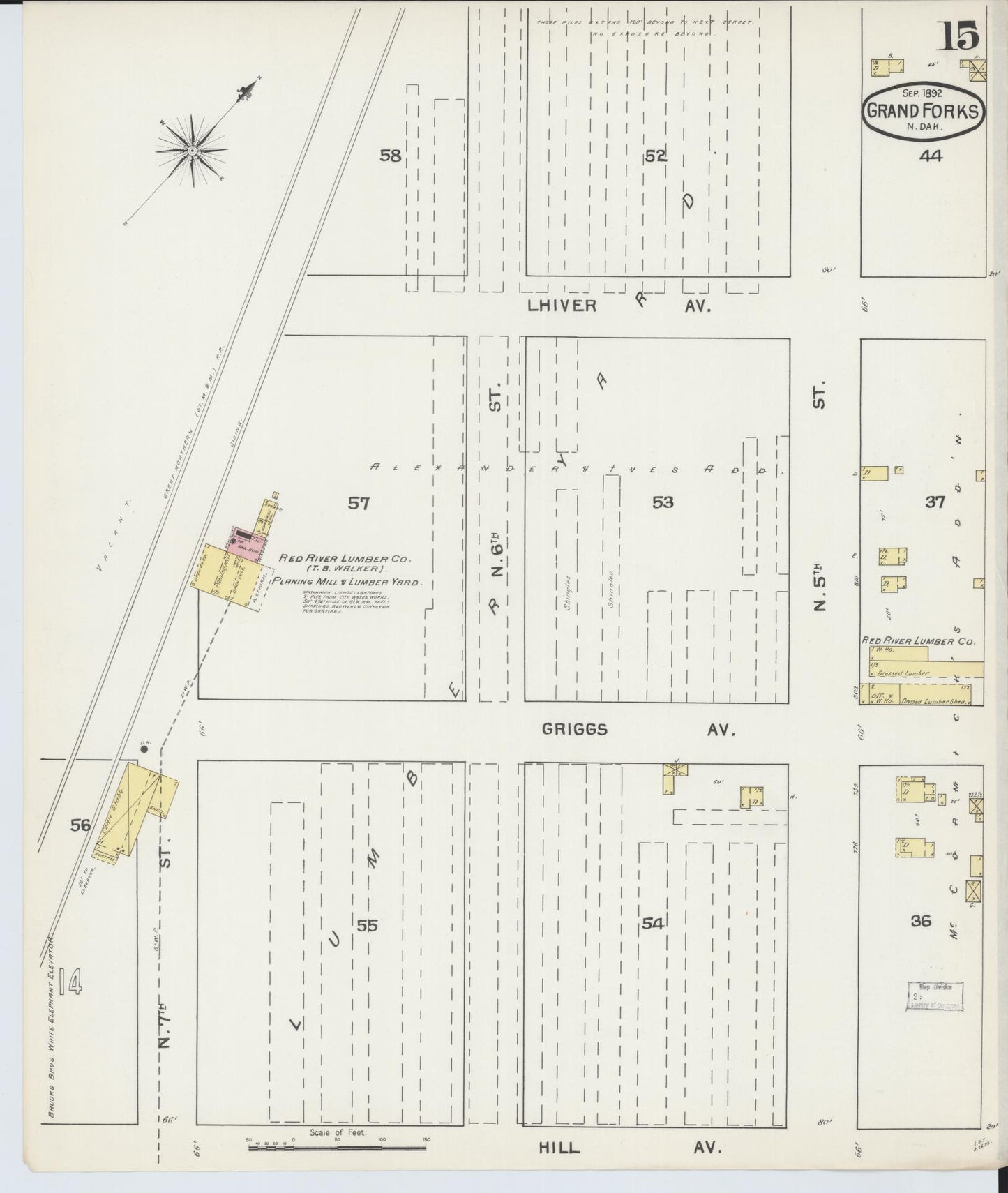 Sanborn Fire Insurance Map from Grand Forks, Grand Forks County, North Dakota (1892), Sheet #0015 - Historic Sanborn Fire Insurance Map Print, vintage old map wall art, antique decor, genealogy gift, North Dakota North Dakota map