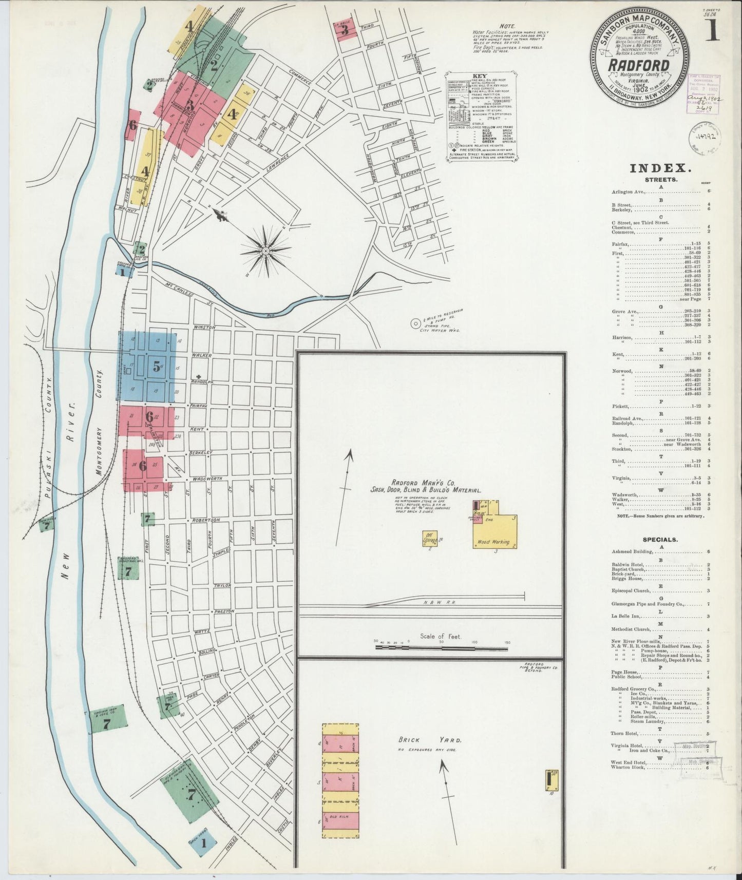 Sanborn Fire Insurance Map from Radford, Independent Cities, Virginia. (1902) – Historic Sanborn Fire Insurance Map Print