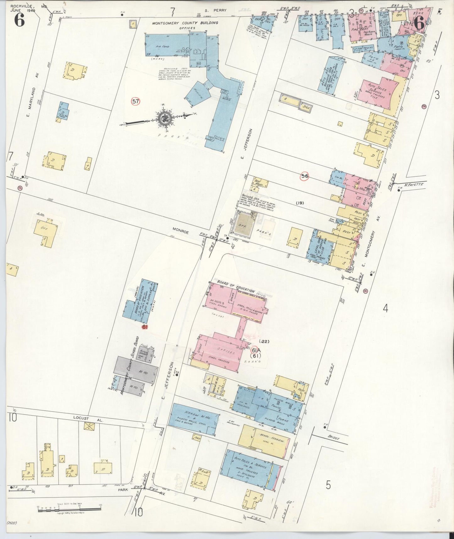 Sanborn Fire Insurance Map from Rockville, Montgomery County, Maryland (1960), Sheet #0006 - Historic Sanborn Fire Insurance Map Print, vintage old map wall art, antique decor, genealogy gift, Maryland Maryland map