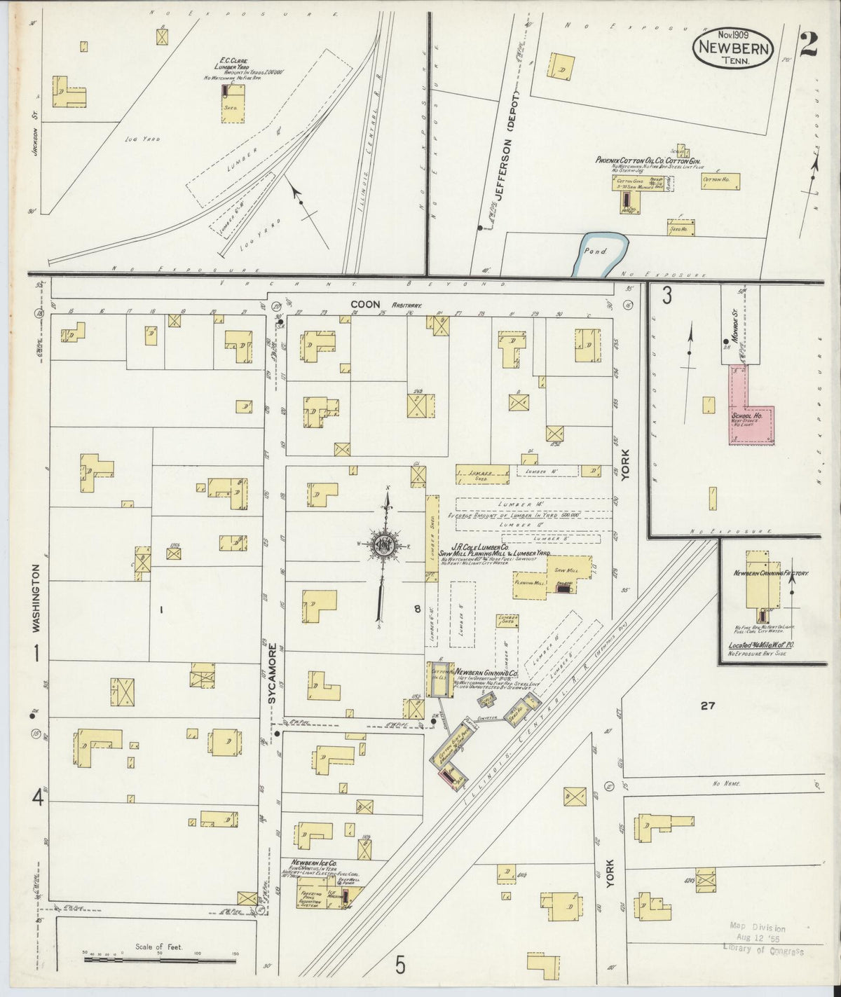 Sanborn Fire Insurance Map from Newbern, Dyer County, Tennessee (1909), Sheet #0002 - Historic Sanborn Fire Insurance Map Print, vintage old map wall art, antique decor, genealogy gift, Tennessee Tennessee map
