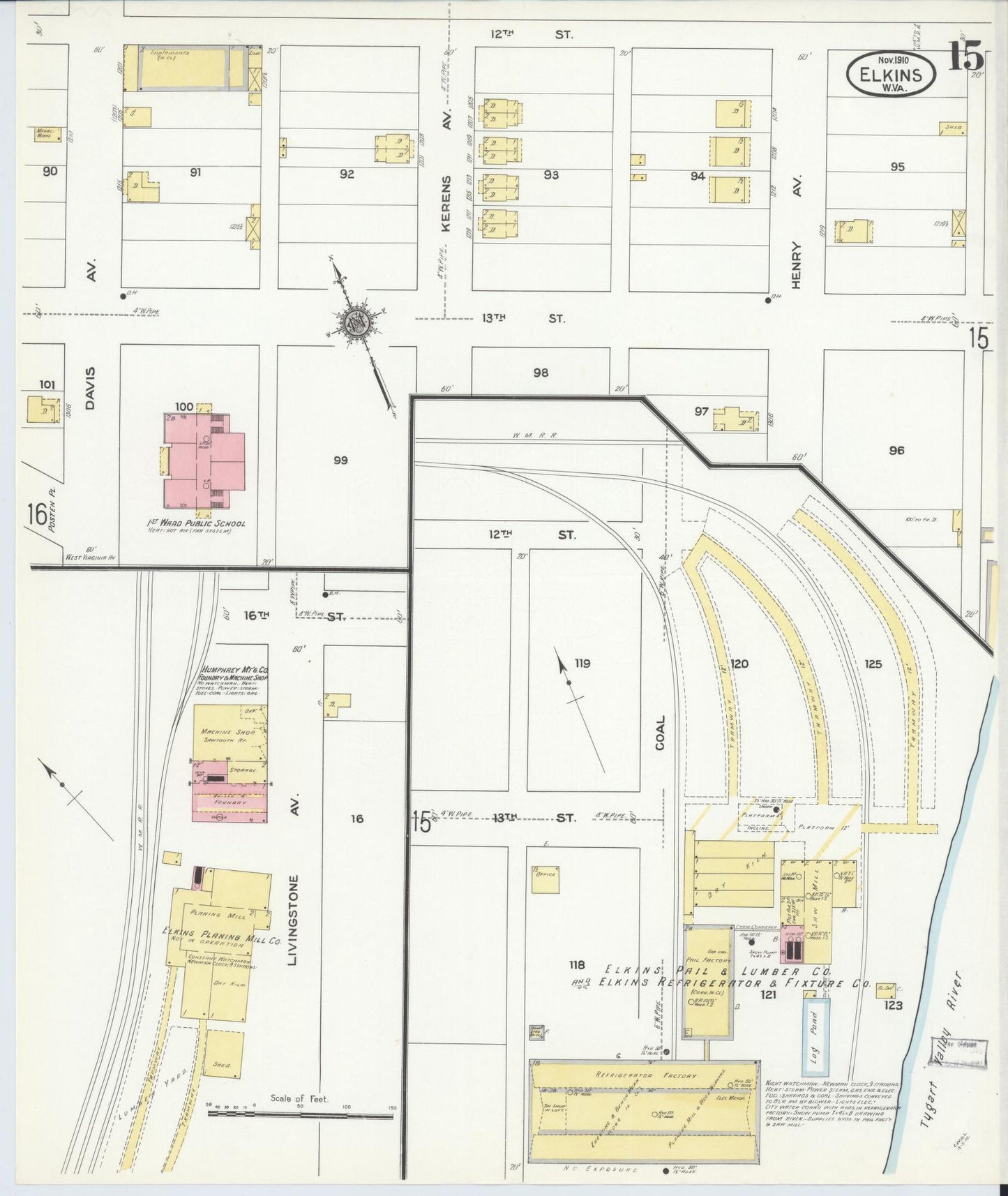 Sanborn Fire Insurance Map from Elkins, Randolph County, West Virginia (1910), Sheet #0015 - Historic Sanborn Fire Insurance Map Print, vintage old map wall art, antique decor, genealogy gift, West Virginia West Virginia map
