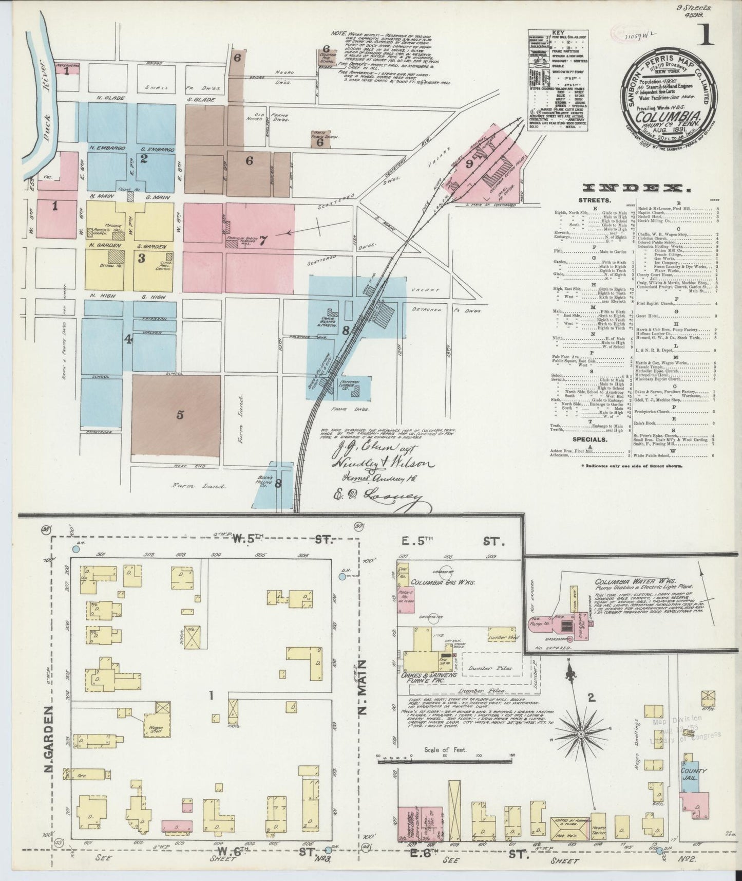 Sanborn Fire Insurance Map from Columbia, Maury County, Tennessee. (1891) – Historic Sanborn Fire Insurance Map Print