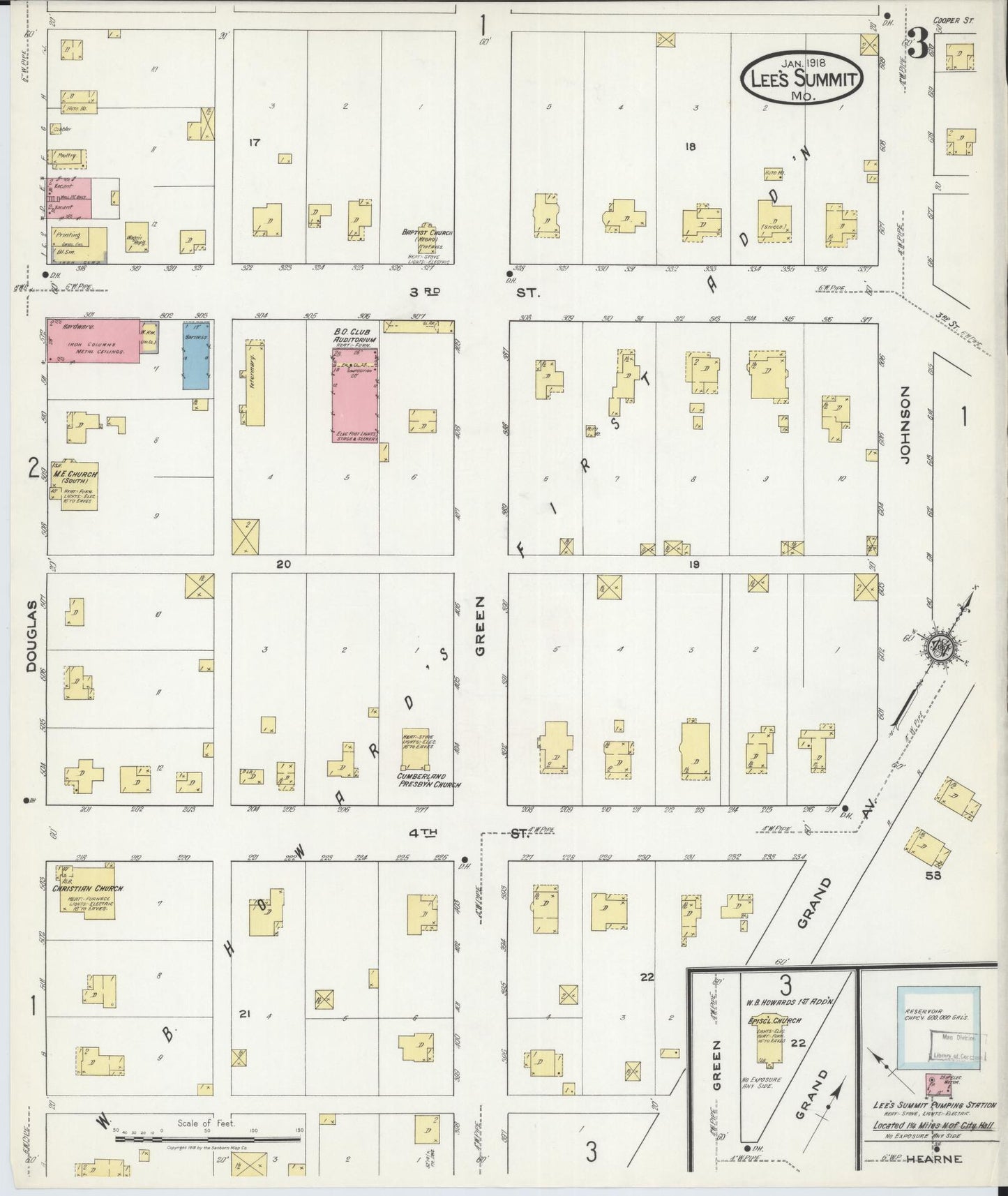 Sanborn Fire Insurance Map from Lee's Summit, Jackson County, Missouri (1918), Sheet #0003 - Historic Sanborn Fire Insurance Map Print, vintage old map wall art, antique decor, genealogy gift, Missouri Missouri map