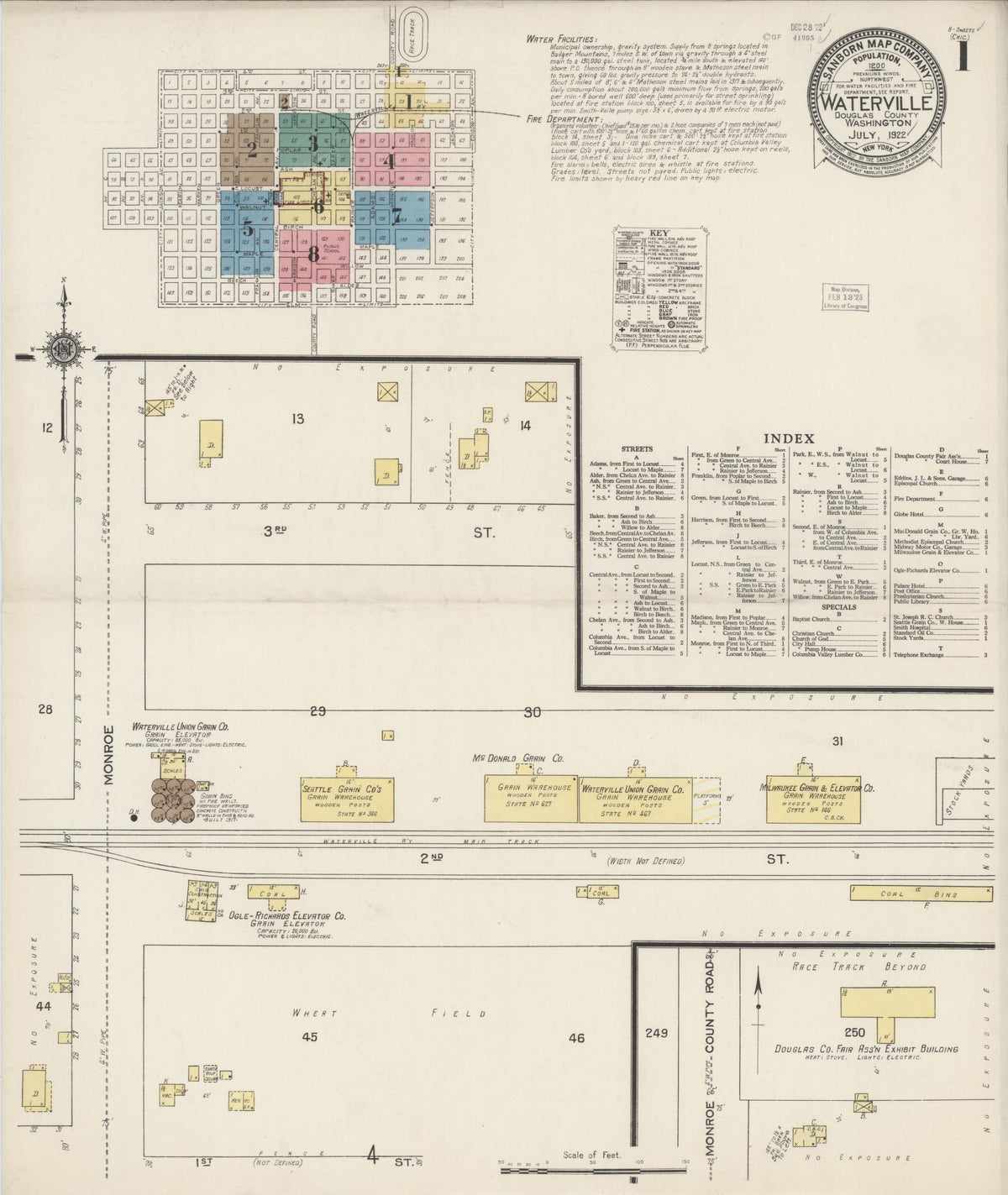 Sanborn Fire Insurance Map from Waterville, Douglas County, Washington (1922), Sheet #0001 - Historic Sanborn Fire Insurance Map Print, vintage old map wall art, antique decor, genealogy gift, Washington Washington map