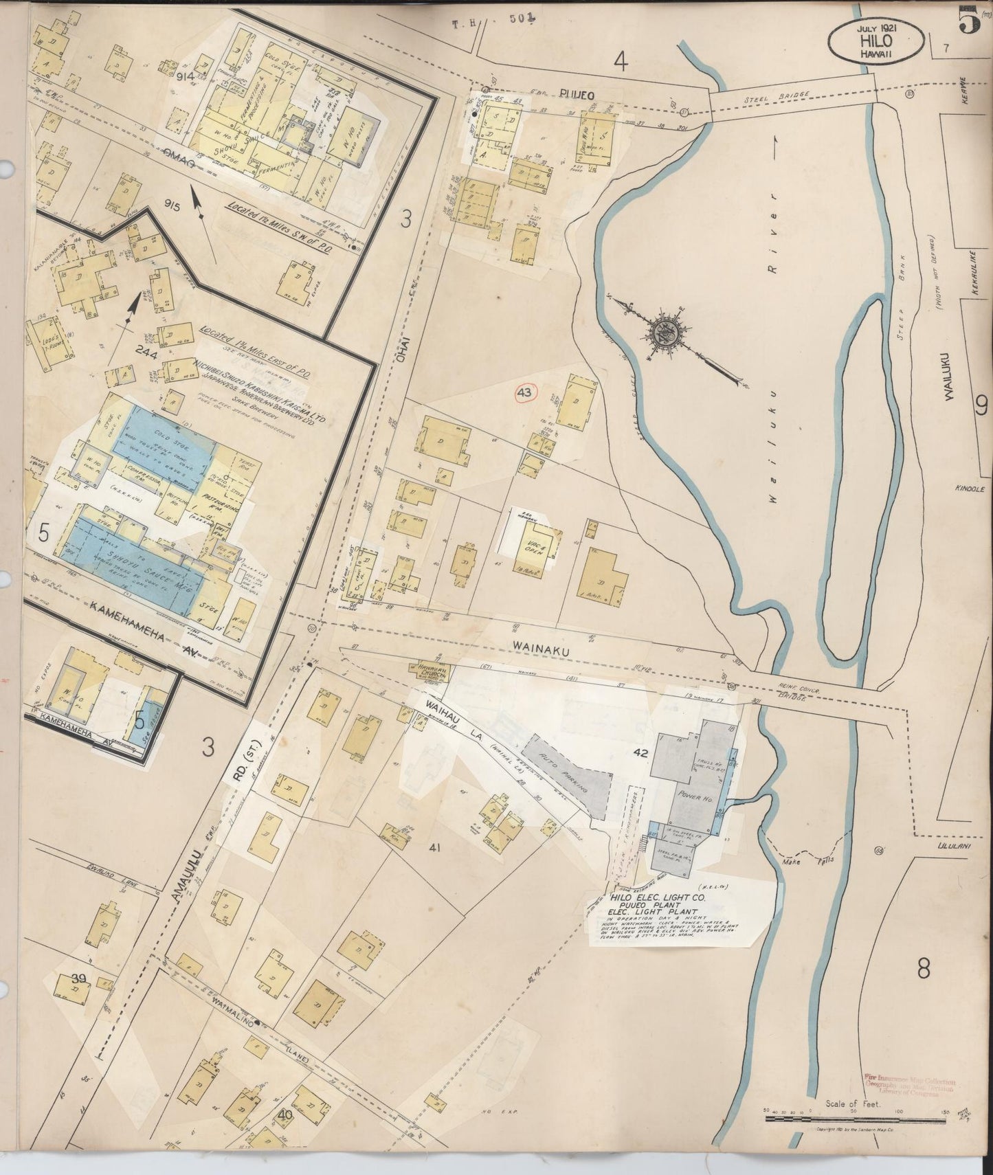 Sanborn Fire Insurance Map from Hilo, Hawaii County, Hawaii (1957), Sheet #0005 - Historic Sanborn Fire Insurance Map Print