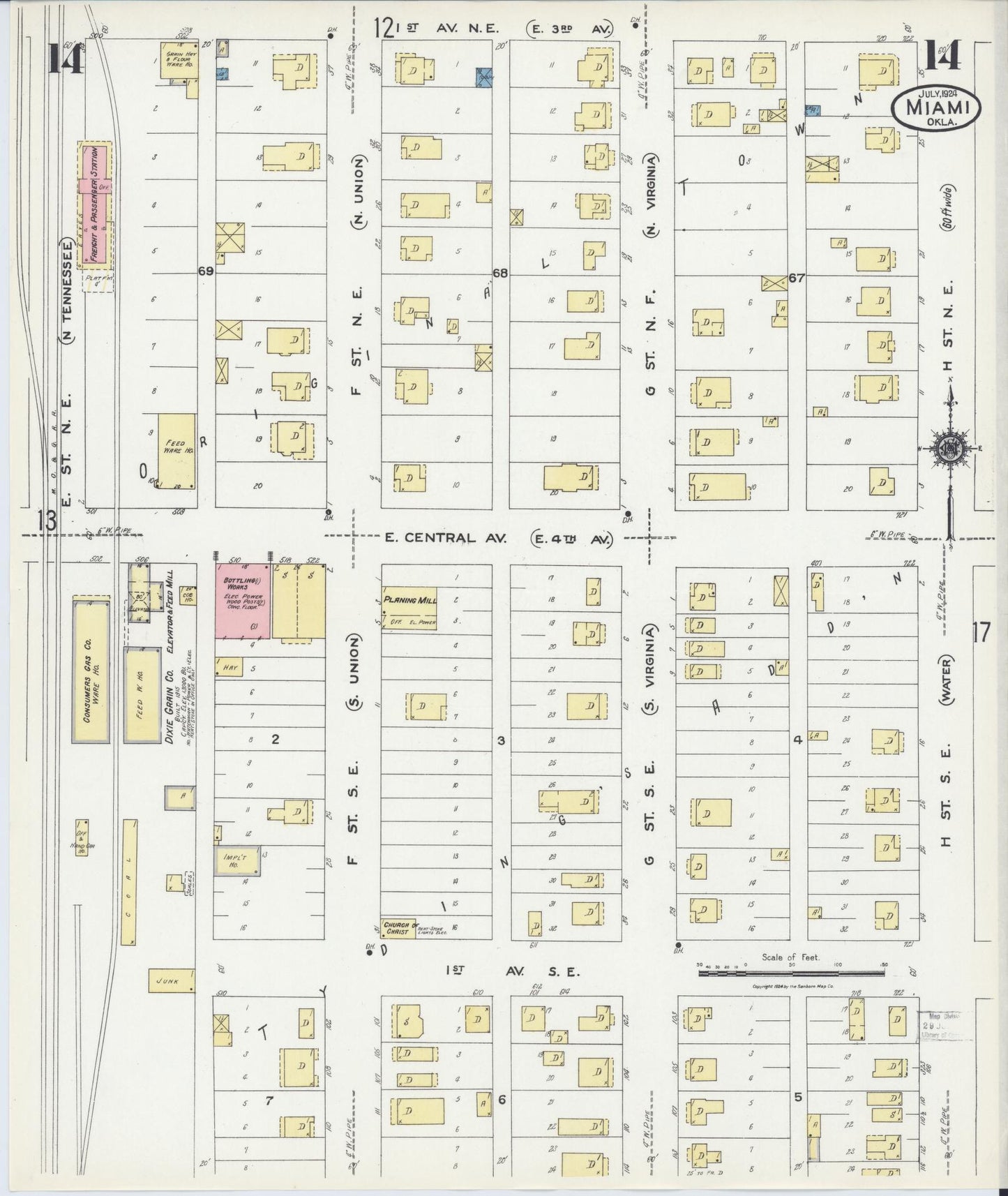Sanborn Fire Insurance Map from Miami, Ottawa County, Oklahoma (1924), Sheet #0014 - Historic Sanborn Fire Insurance Map Print, vintage old map wall art, antique decor, genealogy gift, Oklahoma Oklahoma map