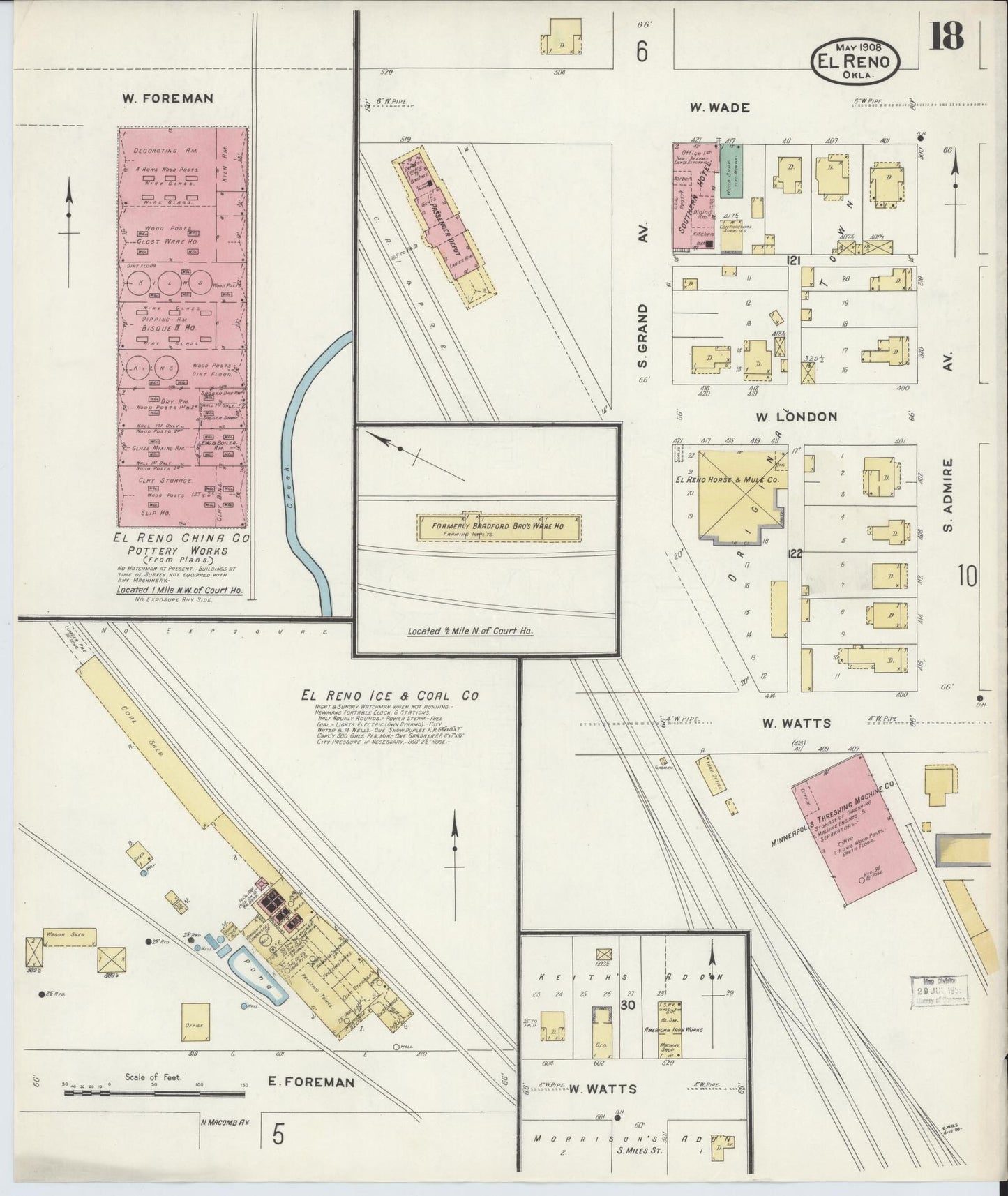 Sanborn Fire Insurance Map from El Reno, Canadian County, Oklahoma (1908), Sheet #0018 - Complete Map Set gallery image, historic Sanborn map, vintage wall art, Oklahoma Oklahoma