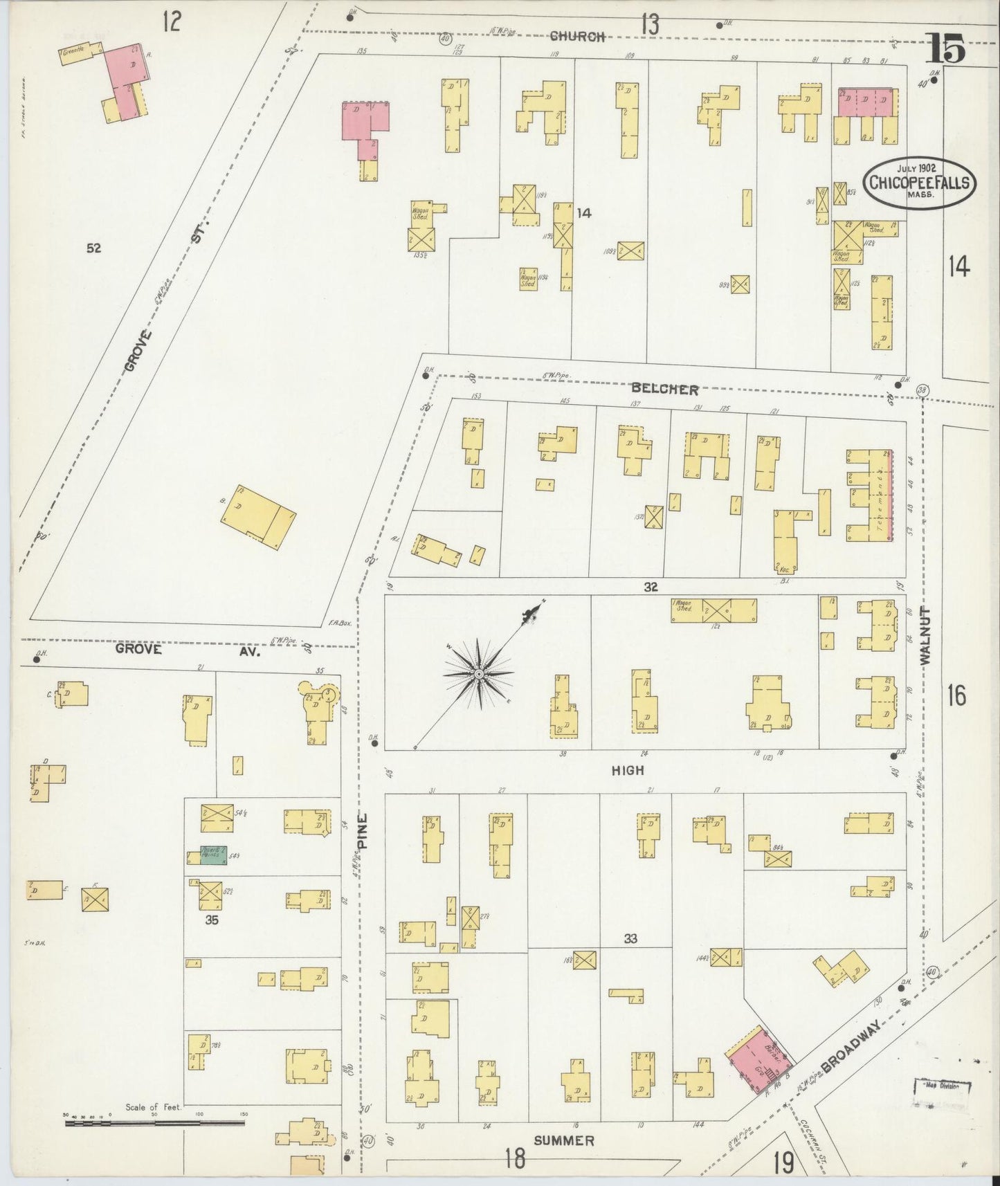 Sanborn Fire Insurance Map from Chicopee, Hampden County, Massachusetts (1902), Sheet #0015 - Historic Sanborn Fire Insurance Map Print, vintage old map wall art, antique decor, genealogy gift, Massachusetts Massachusetts map