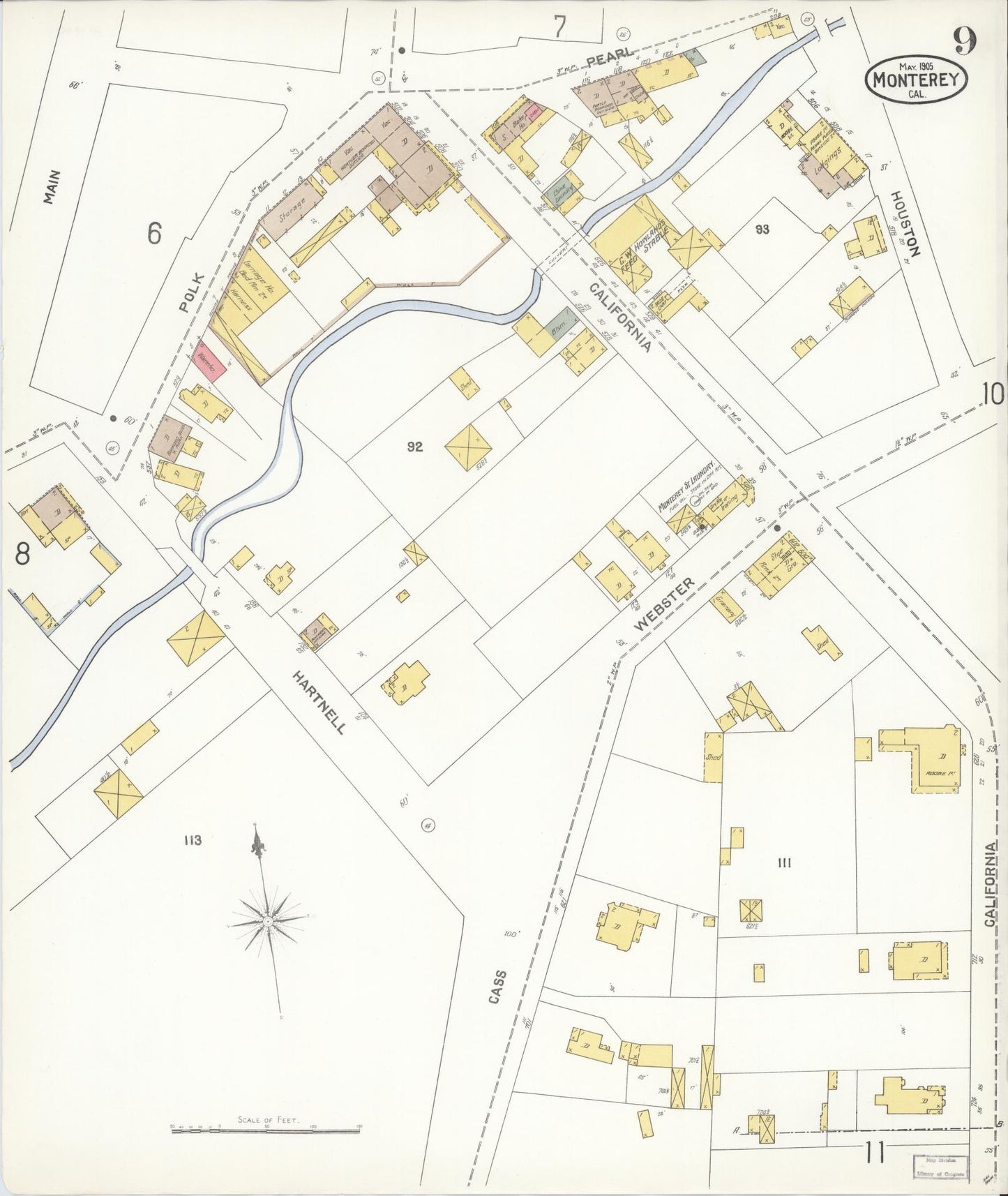 Sanborn Fire Insurance Map from Monterey, Monterey County, California (1905), Sheet #0009 - Historic Sanborn Fire Insurance Map Print, vintage old map wall art, antique decor, genealogy gift, California California map