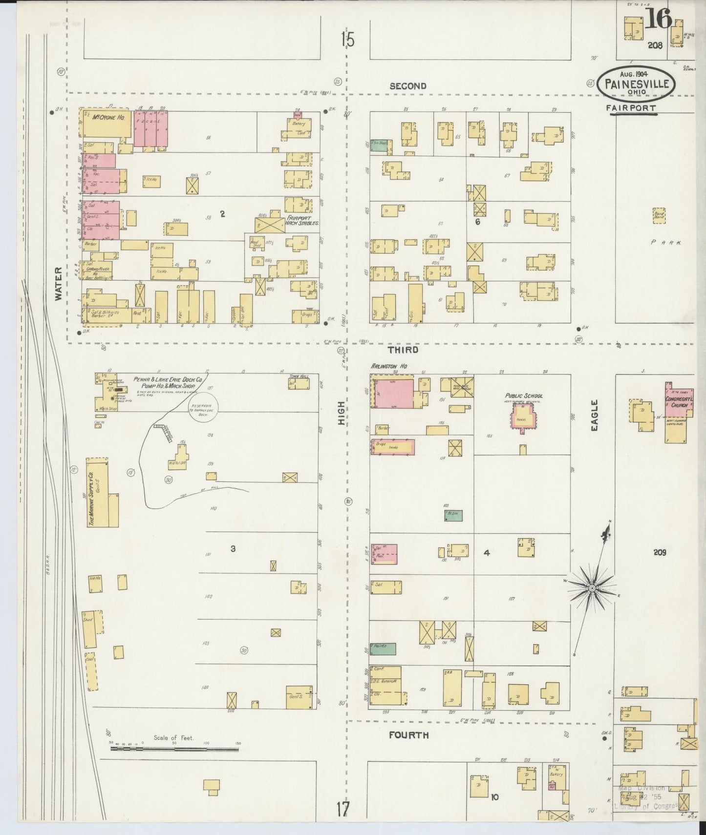 Sanborn Fire Insurance Map from Painesville, Lake County, Ohio (1904), Sheet #0016 - Historic Sanborn Fire Insurance Map Print, vintage old map wall art, antique decor, genealogy gift, Ohio Ohio map