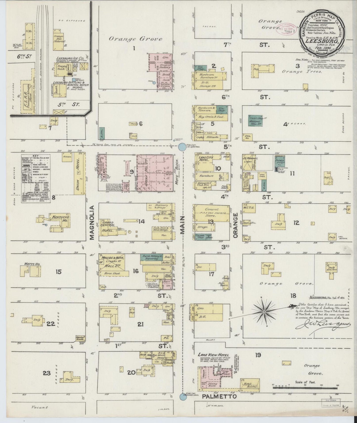 Sanborn Fire Insurance Map from Leesburg, Lake County, Florida (1890), Sheet #0001 - Historic Sanborn Fire Insurance Map Print, vintage old map wall art, antique decor, genealogy gift, Florida Florida map