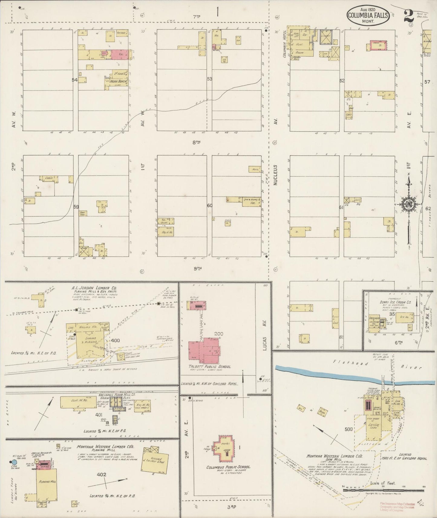 Sanborn Fire Insurance Map from Columbia Falls, Flathead County, Montana (1920), Sheet #0002 - Historic Sanborn Fire Insurance Map Print, vintage old map wall art, antique decor, genealogy gift, Montana Montana map