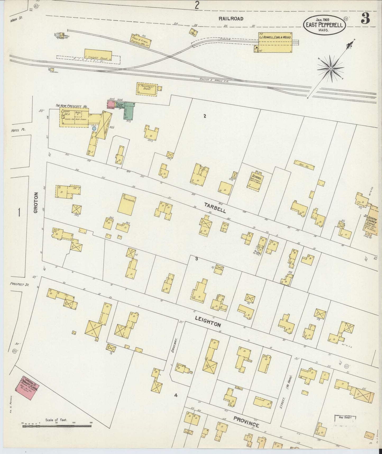 Sanborn Fire Insurance Map from East Pepperell, Middlesex County, Massachusetts (1903), Sheet #0003 - Historic Sanborn Fire Insurance Map Print, vintage old map wall art, antique decor, genealogy gift, Massachusetts Massachusetts map