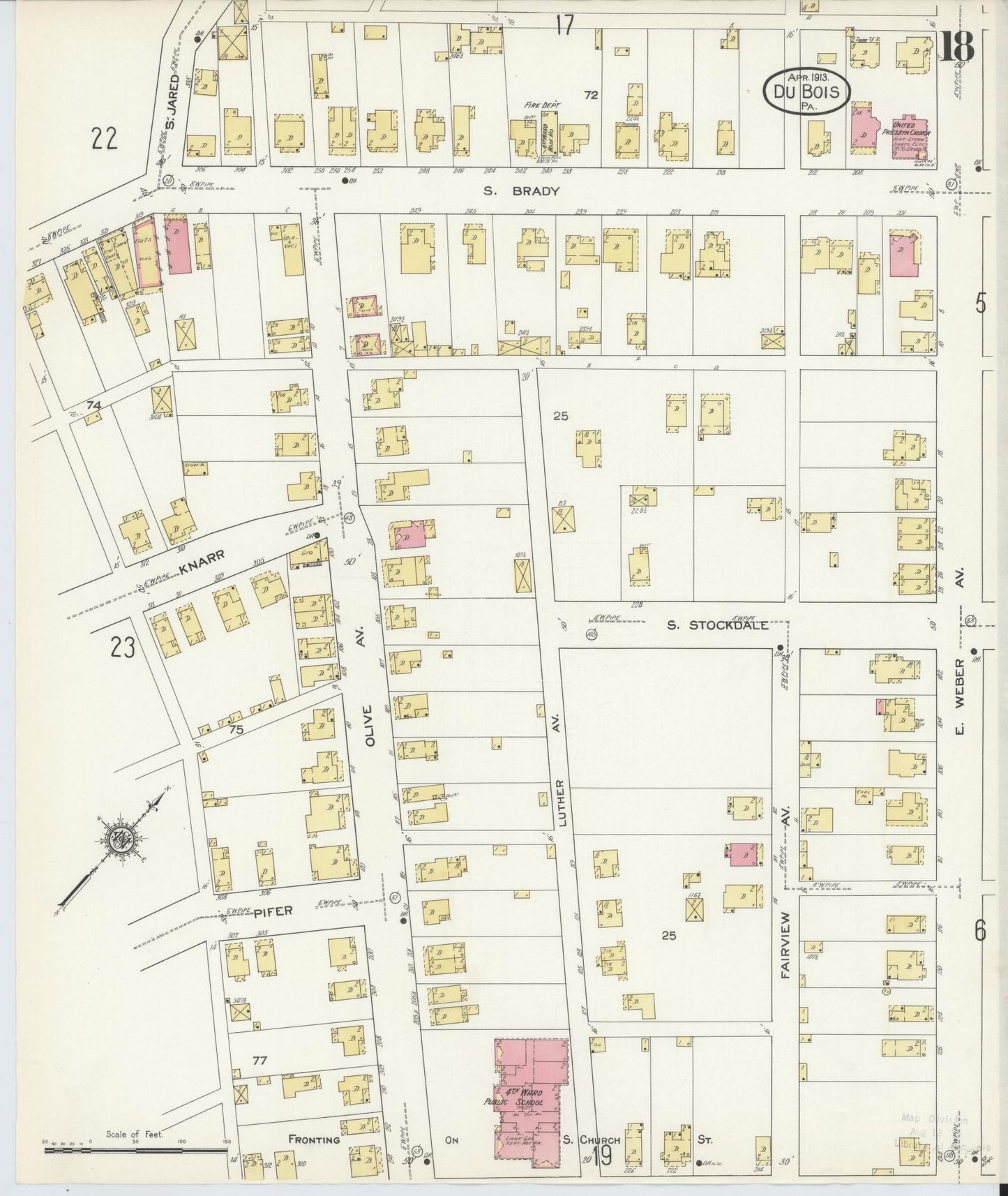 Sanborn Fire Insurance Map from Du Bois, Clearfield County, Pennsylvania (1913), Sheet #0018 - Historic Sanborn Fire Insurance Map Print, vintage old map wall art, antique decor, genealogy gift, Pennsylvania Pennsylvania map