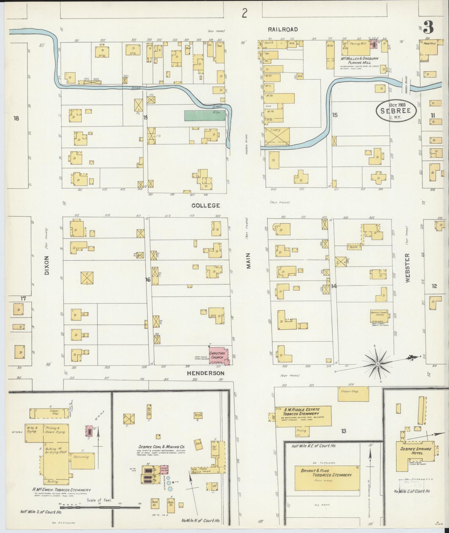 Sanborn Fire Insurance Map from Sebree, Webster County, Kentucky (1903), Sheet #0003 - Historic Sanborn Fire Insurance Map Print, vintage old map wall art, antique decor, genealogy gift, Kentucky Kentucky map