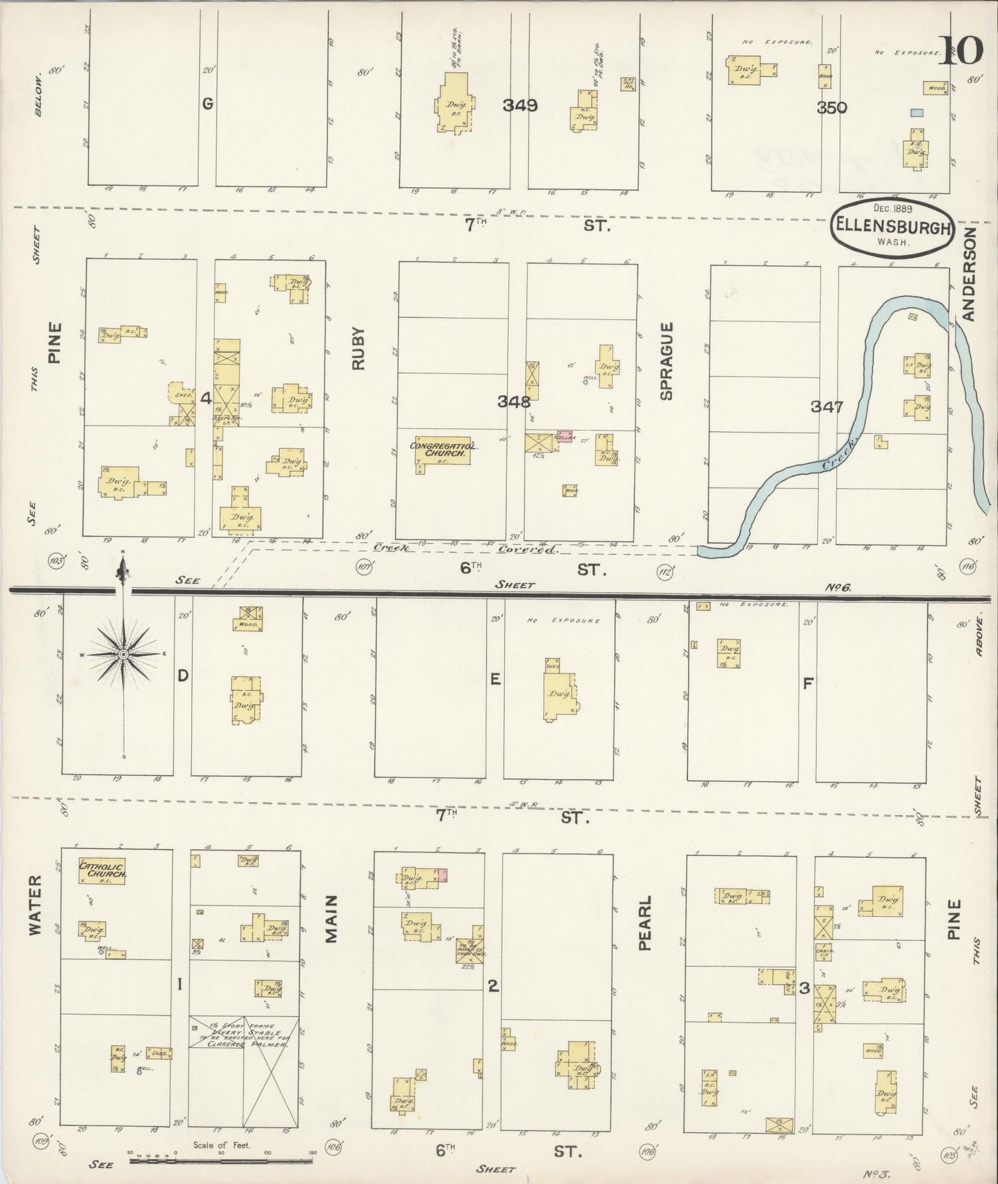 Sanborn Fire Insurance Map from Ellensburg, Kittitas County, Washington (1889), Sheet #0010 - Complete Map Set gallery image, historic Sanborn map, vintage wall art, Washington Washington