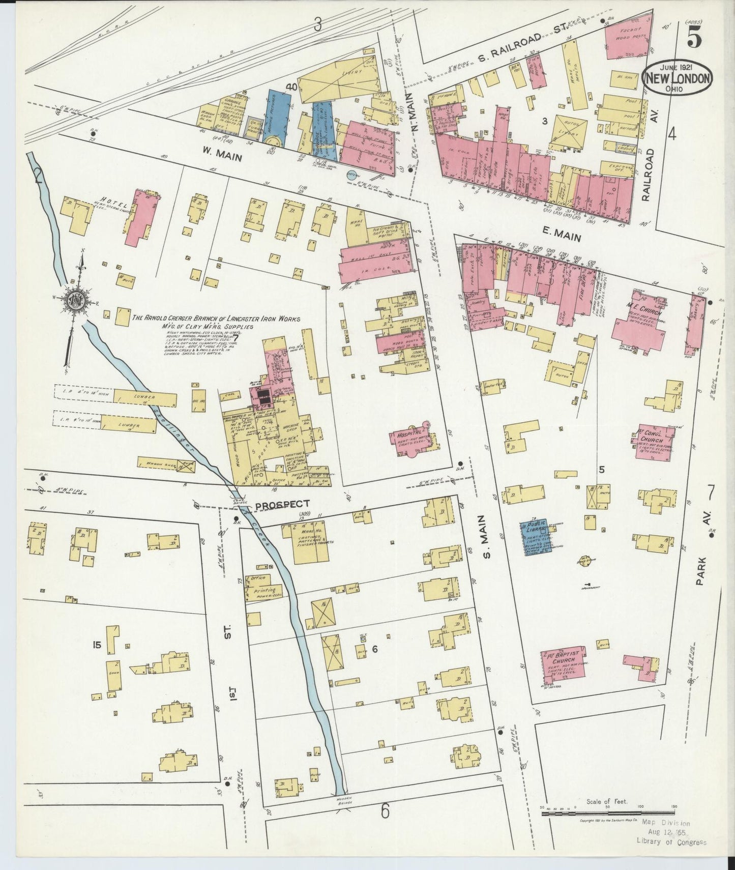 Sanborn Fire Insurance Map from New London, Huron County, Ohio (1921), Sheet #0005 - Historic Sanborn Fire Insurance Map Print, vintage old map wall art, antique decor, genealogy gift, Ohio Ohio map