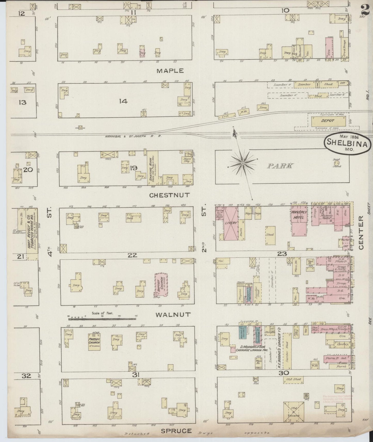 Sanborn Fire Insurance Map from Shelbina, Shelby County, Missouri (1886), Sheet #0002 - Historic Sanborn Fire Insurance Map Print, vintage old map wall art, antique decor, genealogy gift, Missouri Missouri map