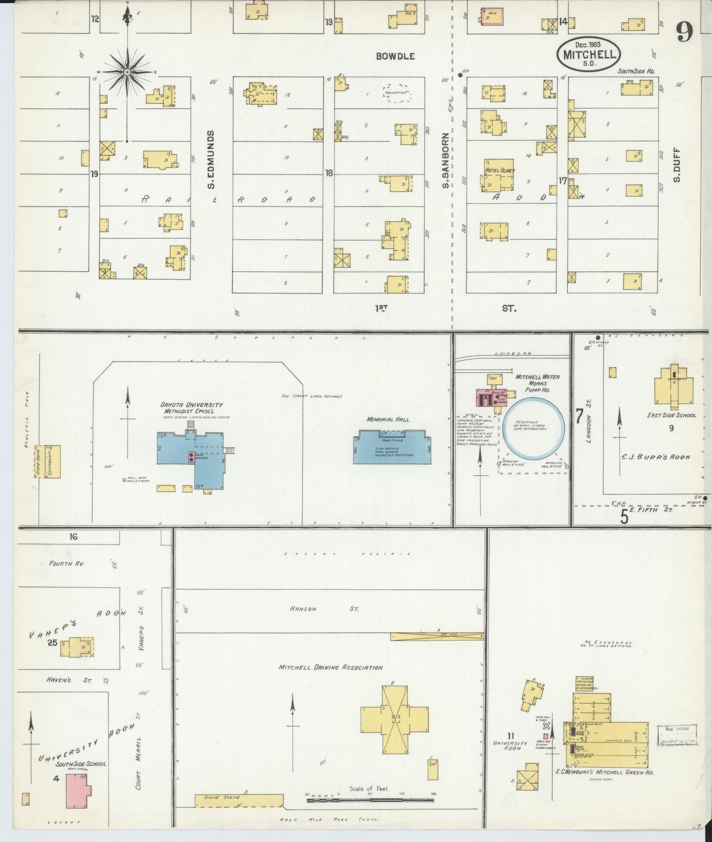 Sanborn Fire Insurance Map from Mitchell, Davison County, South Dakota (1903), Sheet #0009 - Complete Map Set gallery image, historic Sanborn map, vintage wall art, South Dakota South Dakota