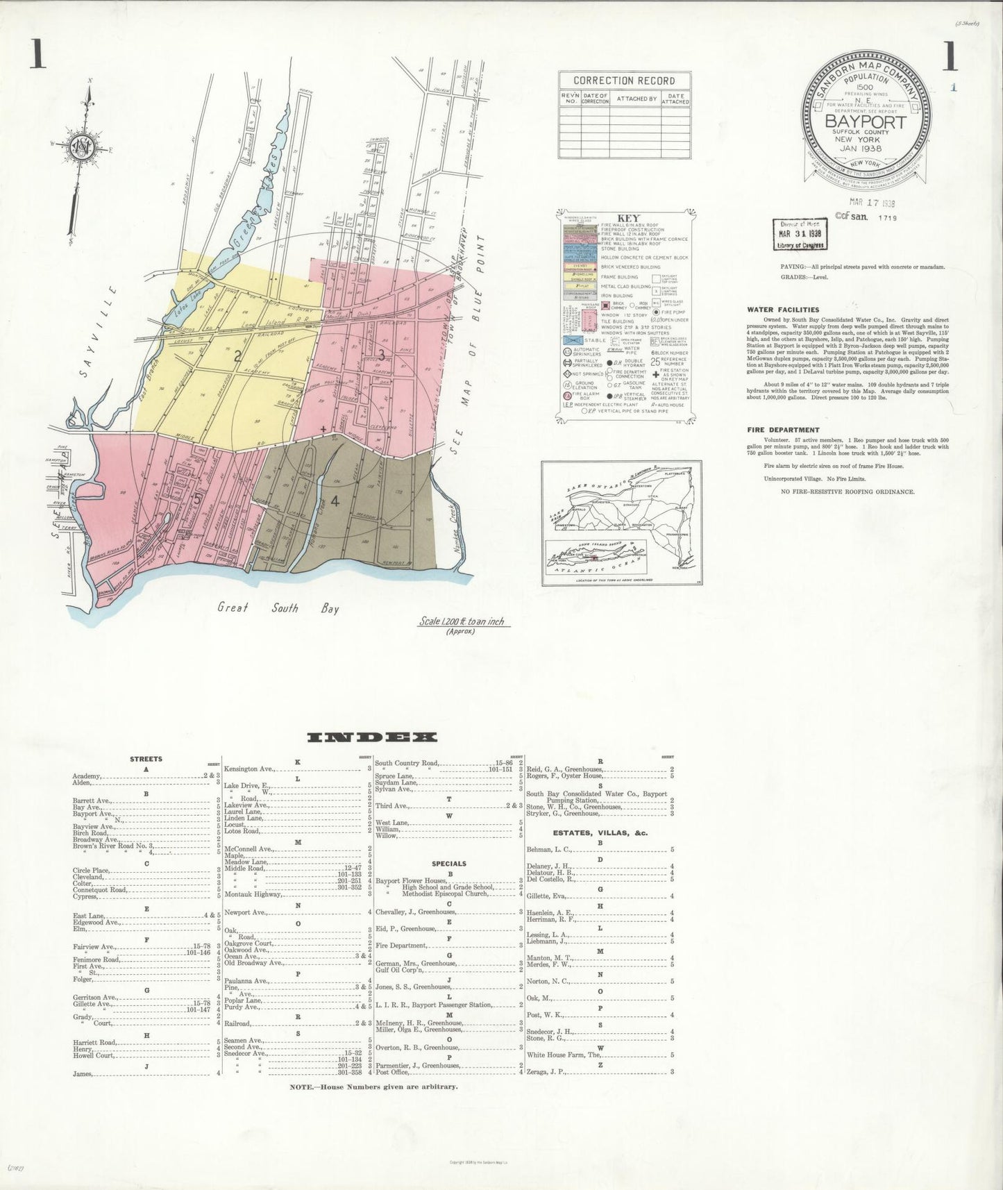 Sanborn Fire Insurance Map from Bayport, Suffolk County, New York. (1938) – Historic Sanborn Fire Insurance Map Print
