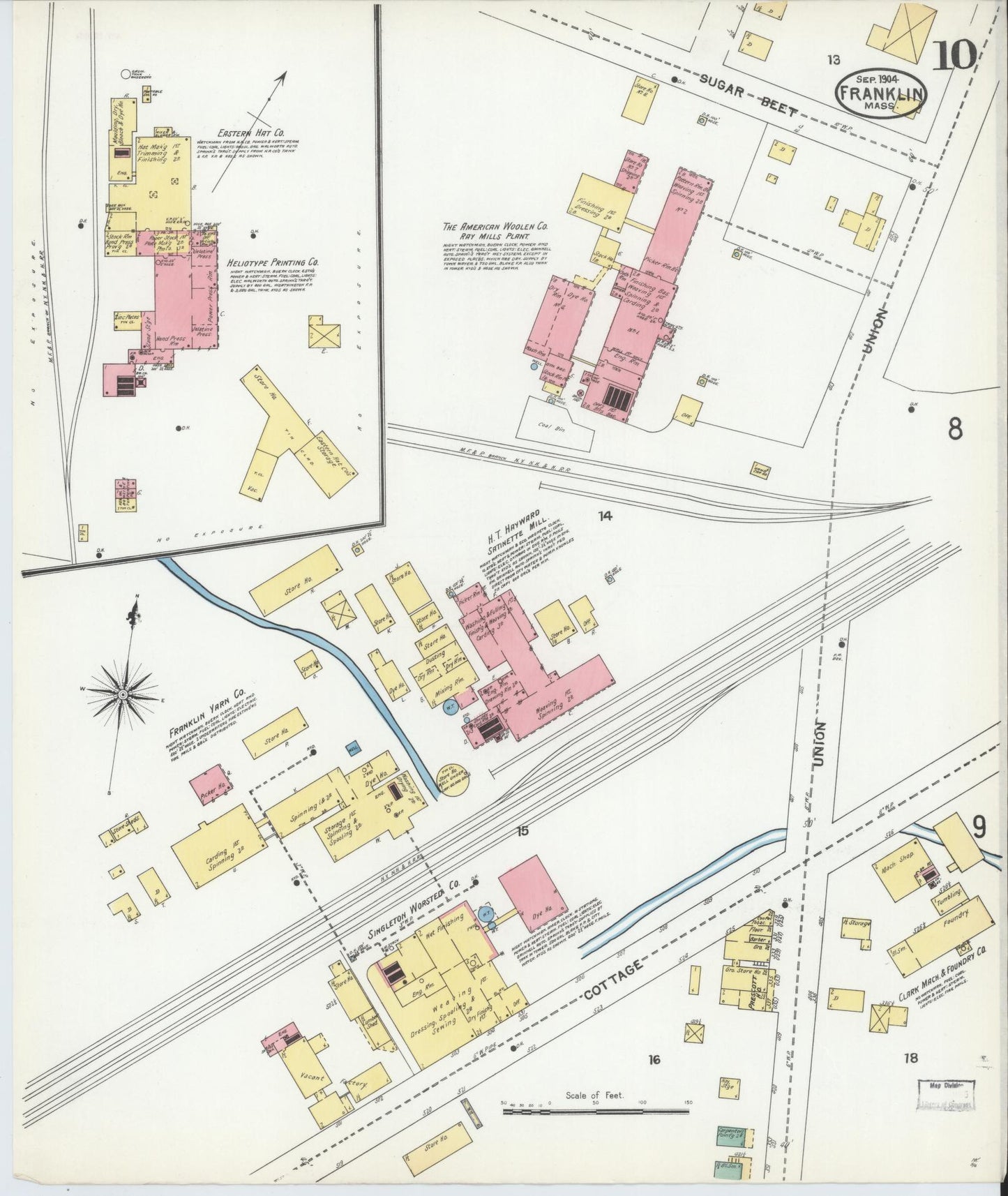 Sanborn Fire Insurance Map from Franklin, Norfolk County, Massachusetts (1904), Sheet #0010 - Historic Sanborn Fire Insurance Map Print, vintage old map wall art, antique decor, genealogy gift, Massachusetts Massachusetts map