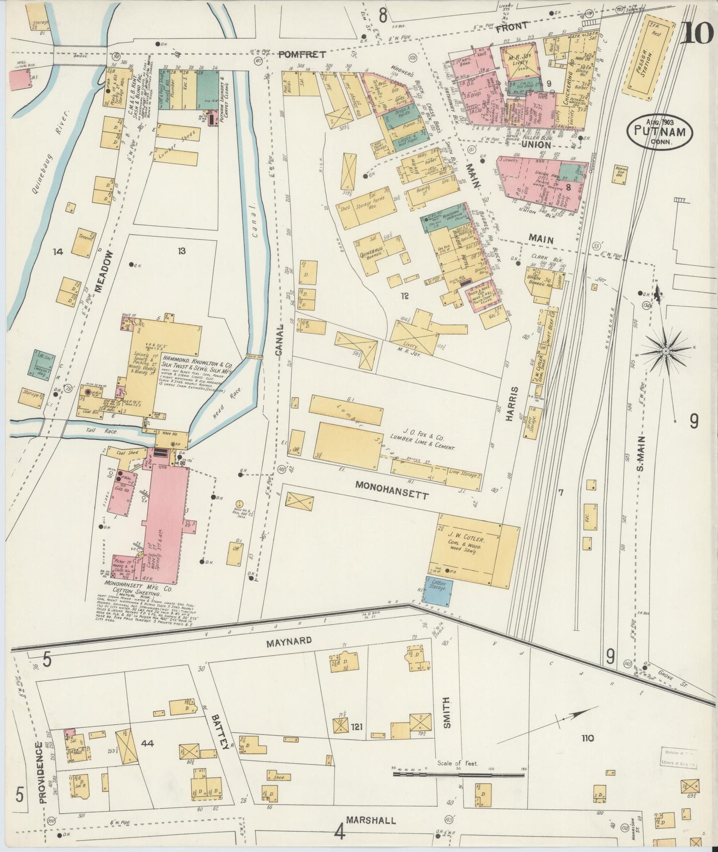 Sanborn Fire Insurance Map from Putnam, Windham County, Connecticut (1903), Sheet #0010 - Historic Sanborn Fire Insurance Map Print, vintage old map wall art, antique decor, genealogy gift, Connecticut Connecticut map
