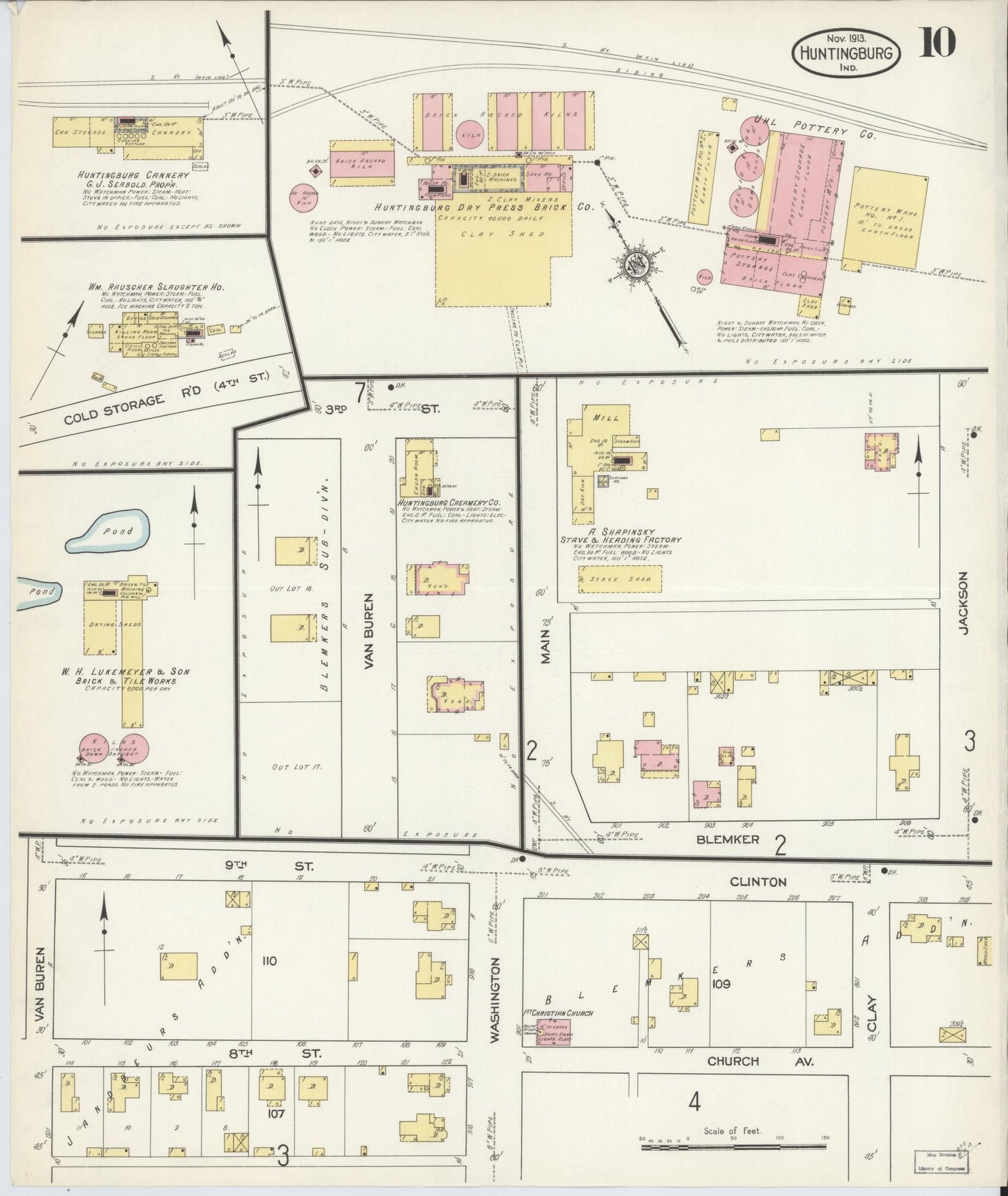 Sanborn Fire Insurance Map from Huntingburg, Dubois County, Indiana (1913), Sheet #0010 - Complete Map Set gallery image, historic Sanborn map, vintage wall art, Indiana Indiana