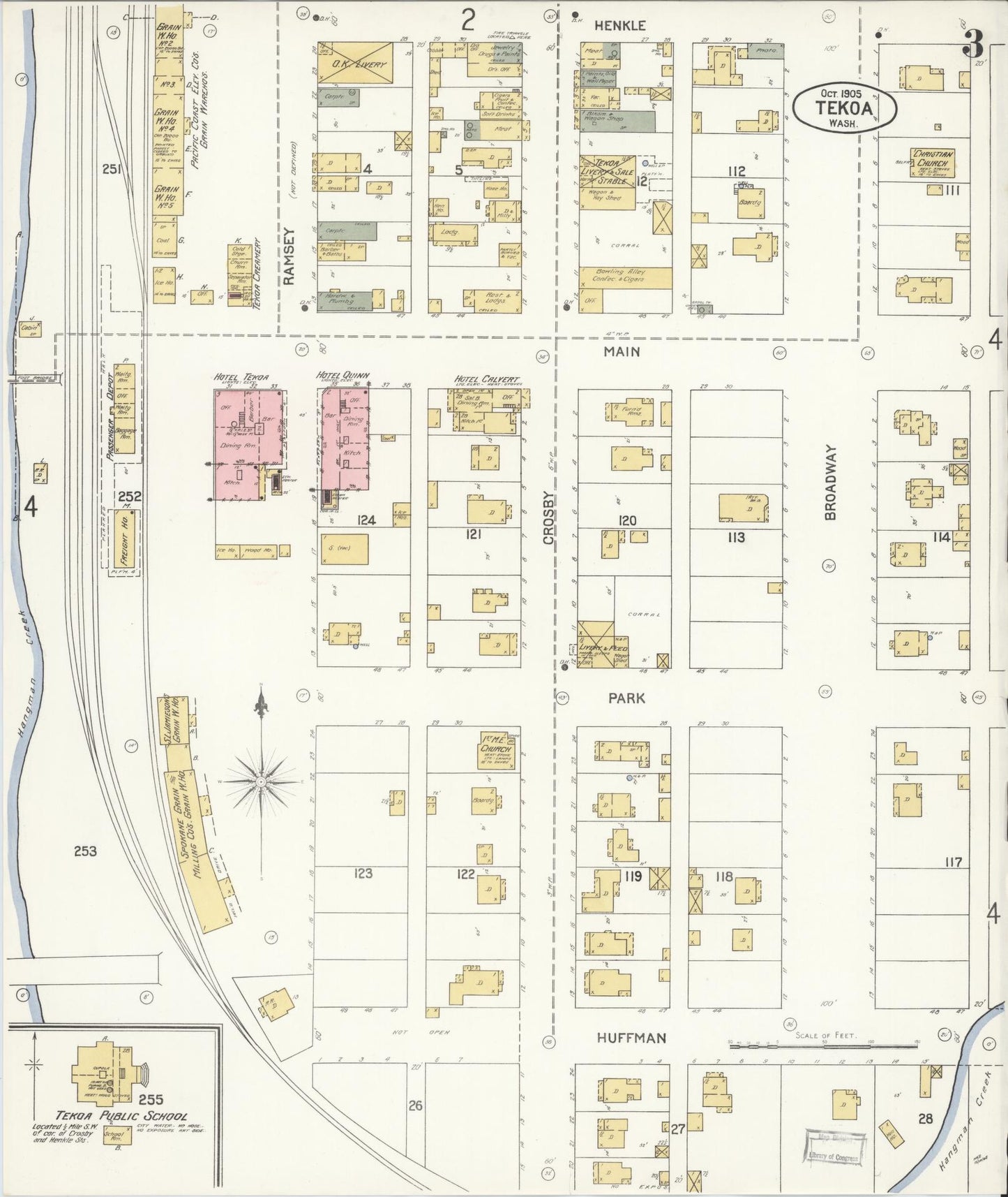 Sanborn Fire Insurance Map from Tekoa, Whitman County, Washington (1905), Sheet #0003 - Historic Sanborn Fire Insurance Map Print, vintage old map wall art, antique decor, genealogy gift, Washington Washington map