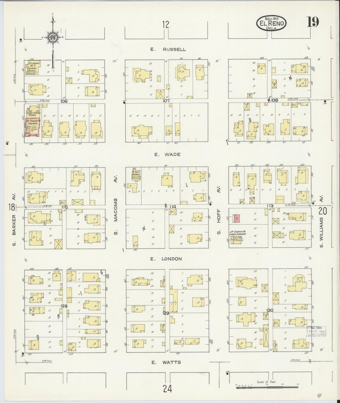 Sanborn Fire Insurance Map from El Reno, Canadian County, Oklahoma (1913), Sheet #0019 - Historic Sanborn Fire Insurance Map Print, vintage old map wall art, antique decor, genealogy gift, Oklahoma Oklahoma map