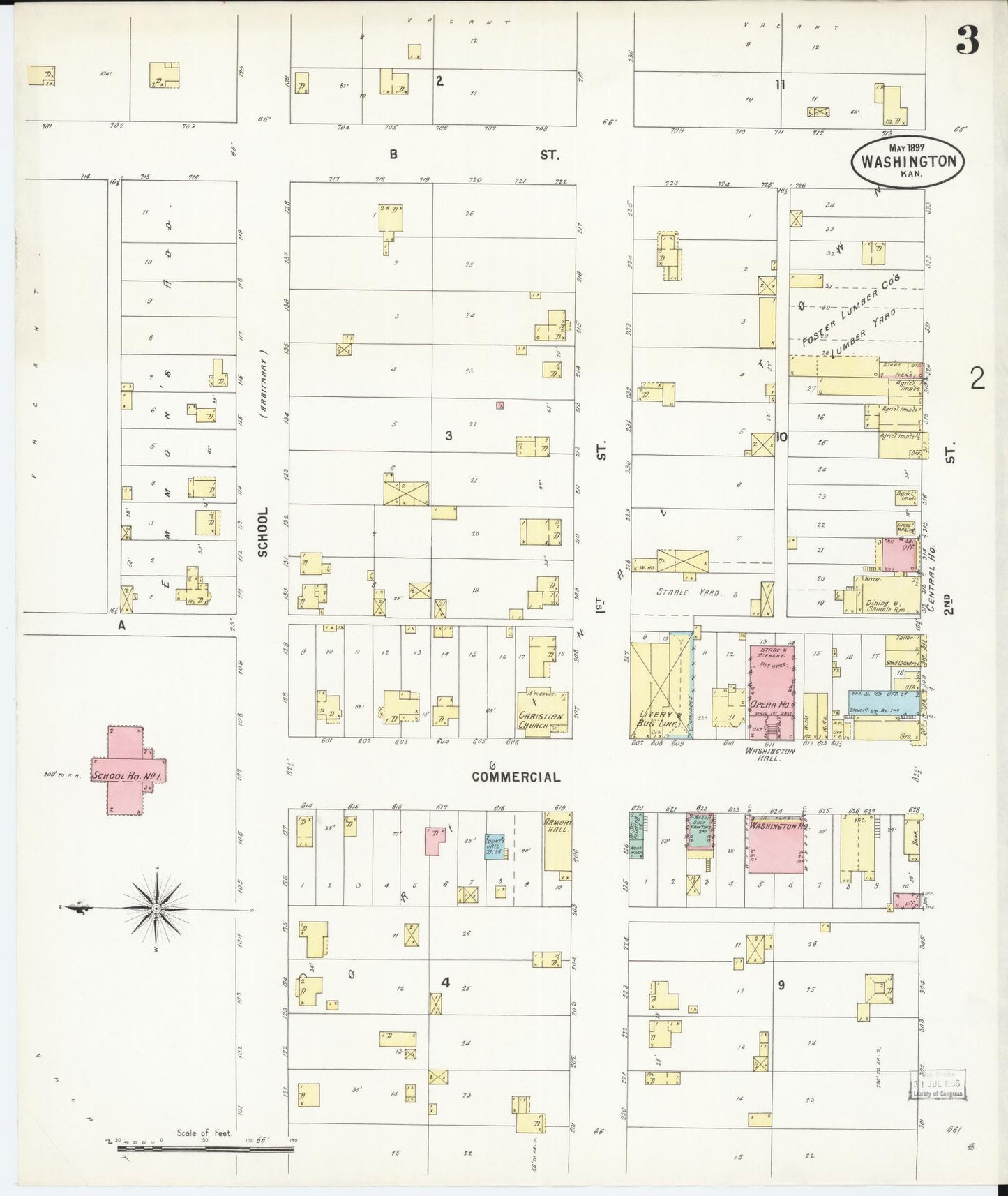 Sanborn Fire Insurance Map from Washington, Washington County, Kansas (1897), Sheet #0003 - Historic Sanborn Fire Insurance Map Print, vintage old map wall art, antique decor, genealogy gift, Kansas Kansas map