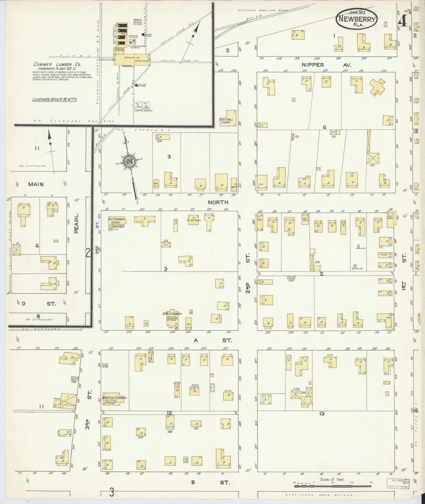 Sanborn Fire Insurance Map from Newberry, Alachua County, Florida (1913), Sheet #0004 - Historic Sanborn Fire Insurance Map Print, vintage old map wall art, antique decor, genealogy gift, Florida Florida map
