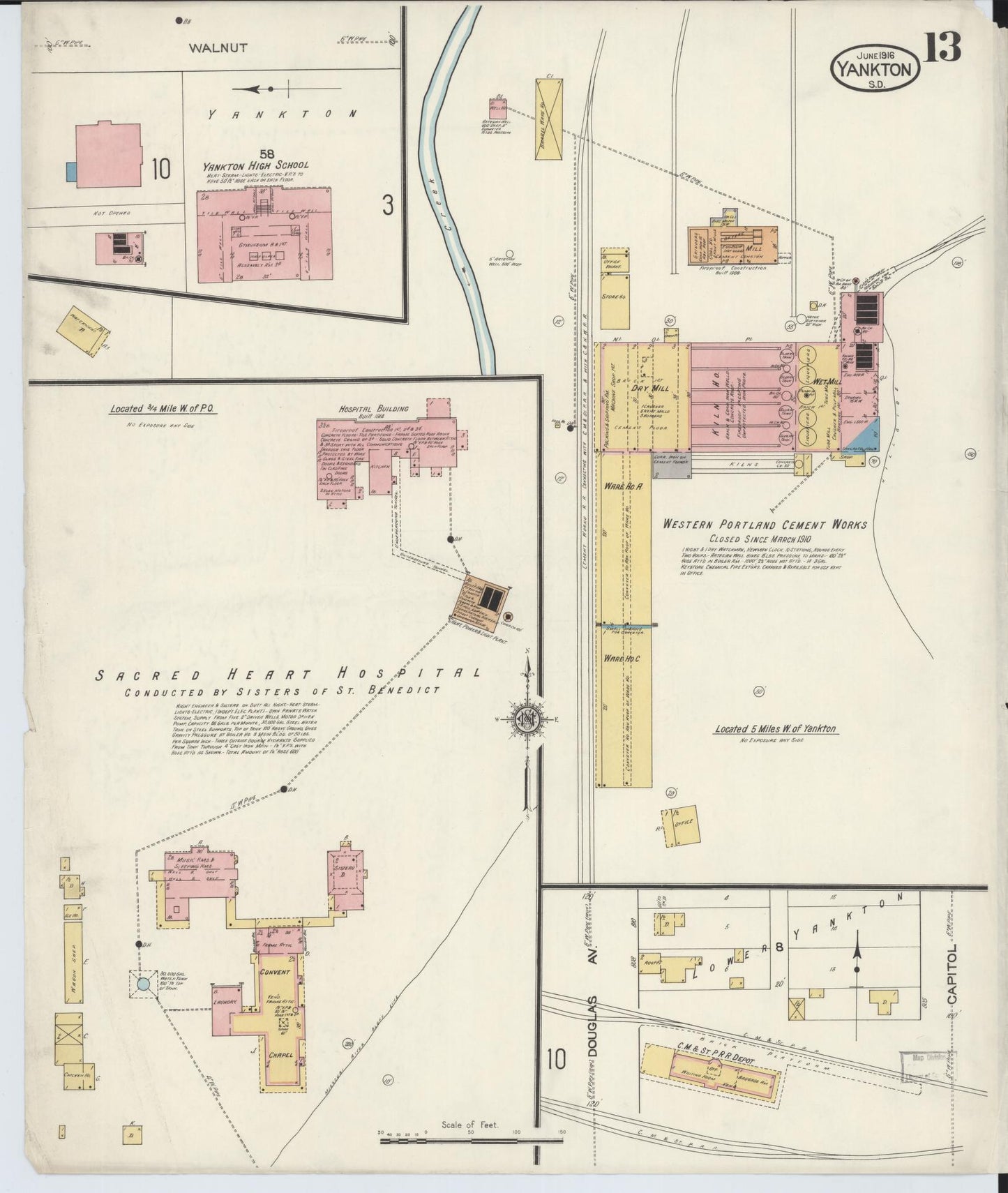 Sanborn Fire Insurance Map from Yankton, Yankton County, South Dakota (1916), Sheet #0013 - Complete Map Set gallery image, historic Sanborn map, vintage wall art, South Dakota South Dakota