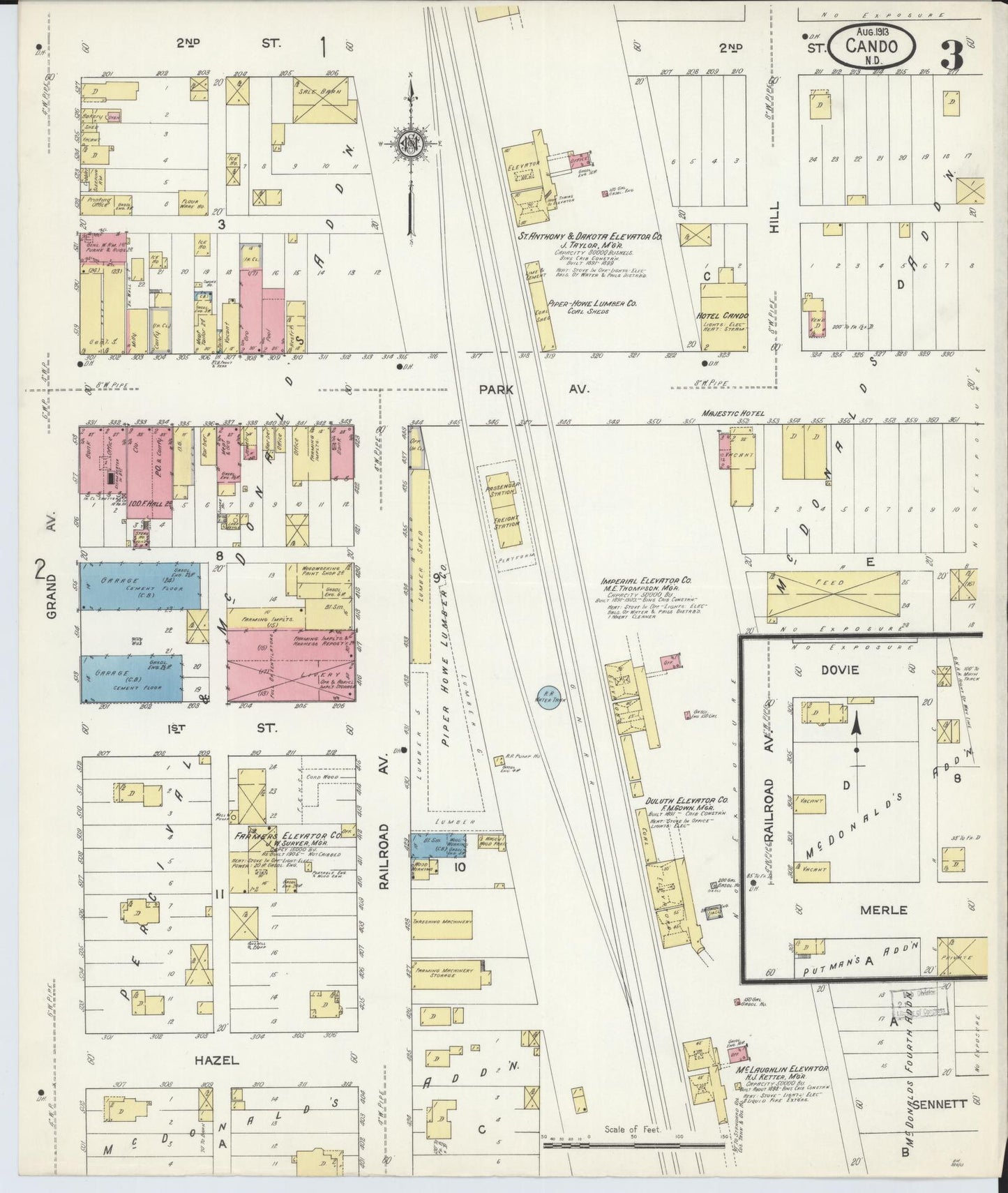 Sanborn Fire Insurance Map from Cando, Towner County, North Dakota (1913), Sheet #0003 - Complete Map Set gallery image, historic Sanborn map, vintage wall art, North Dakota North Dakota