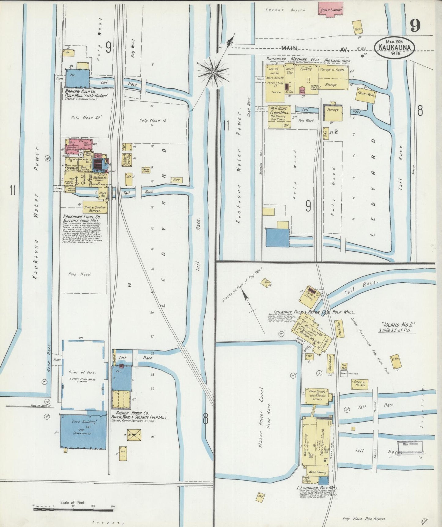 Sanborn Fire Insurance Map from Kaukauna, Outagamie County, Wisconsin (1906), Sheet #0009 - Historic Sanborn Fire Insurance Map Print, vintage old map wall art, antique decor, genealogy gift, Wisconsin Wisconsin map