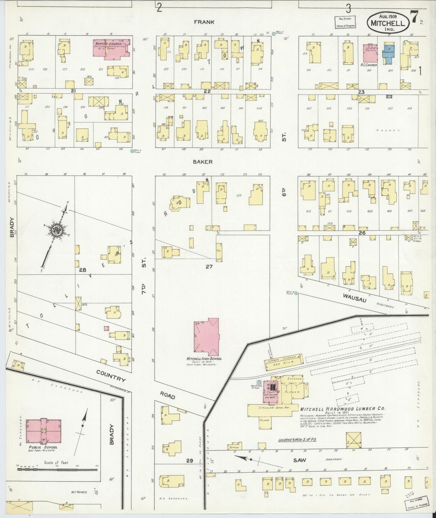 Sanborn Fire Insurance Map from Mitchell, Lawrence County, Indiana (1909), Sheet #0007 - Complete Map Set gallery image, historic Sanborn map, vintage wall art, Indiana Indiana