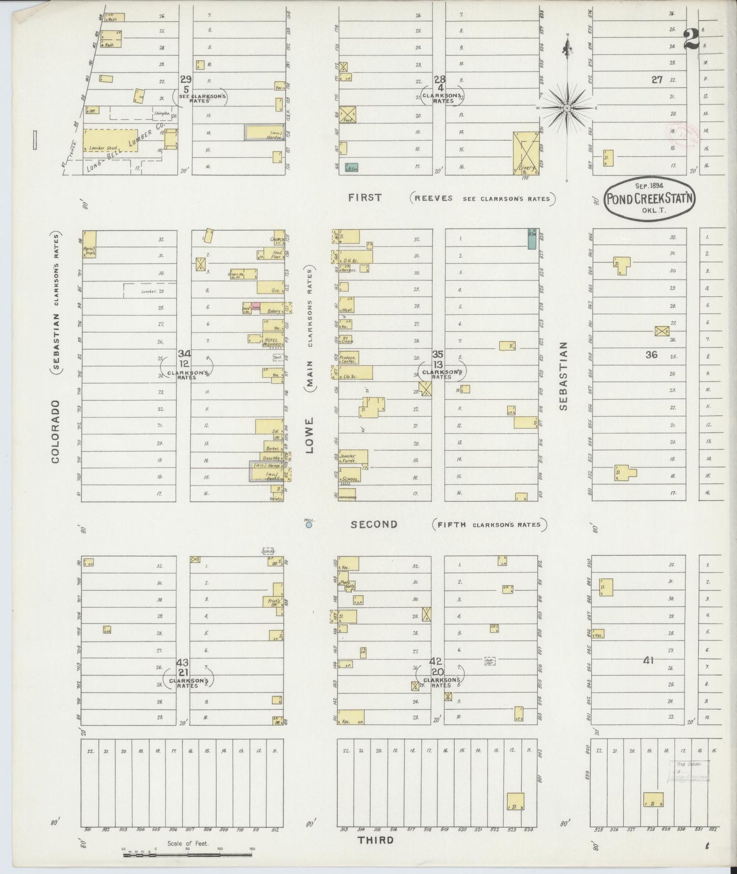 Sanborn Fire Insurance Map from Pond Creek, Grant County, Oklahoma (1894), Sheet #0002 - Complete Map Set gallery image, historic Sanborn map, vintage wall art, Oklahoma Oklahoma