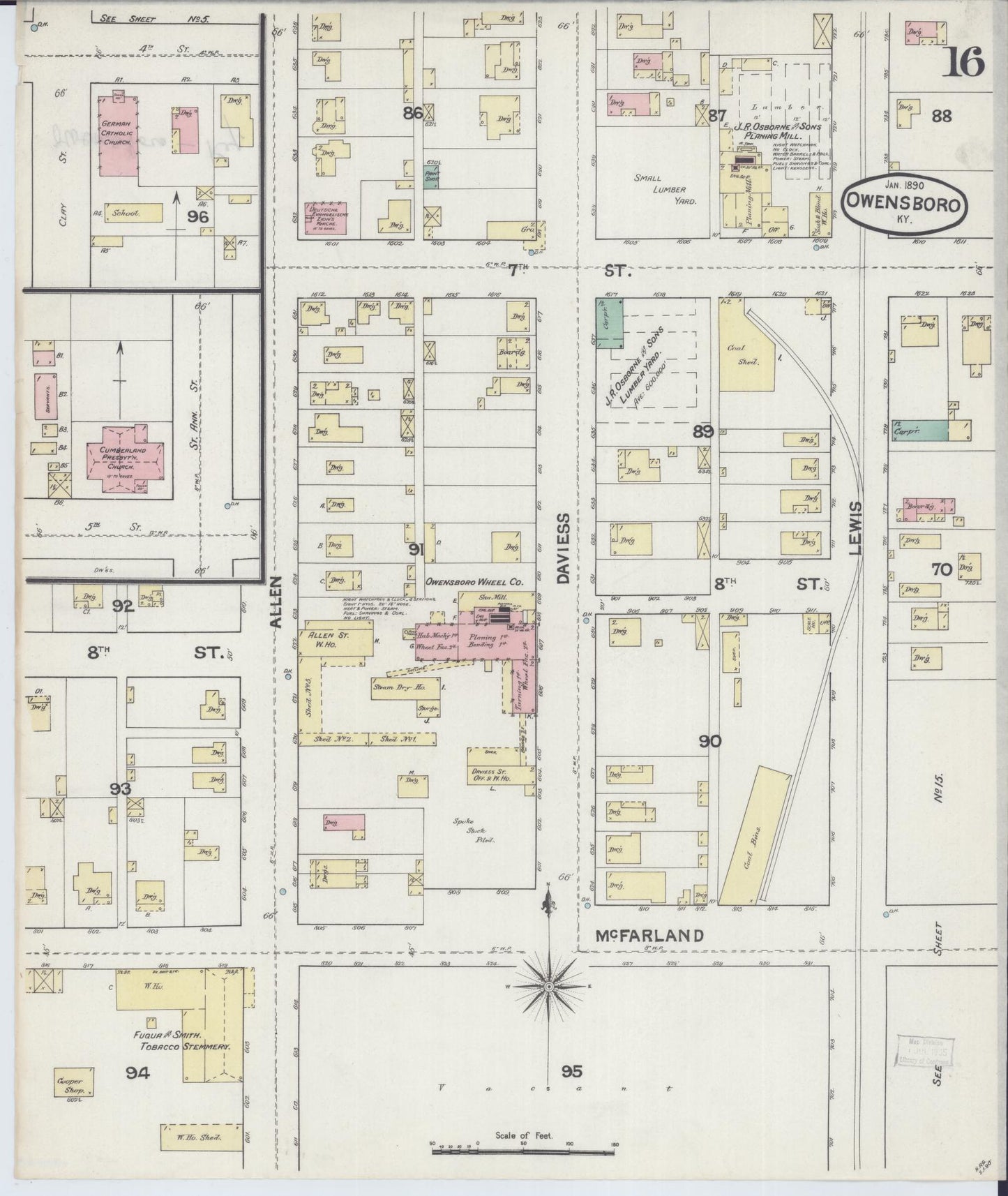 Sanborn Fire Insurance Map from Owensboro, Daviess County, Kentucky (1890), Sheet #0016 - Complete Map Set gallery image, historic Sanborn map, vintage wall art, Kentucky Kentucky