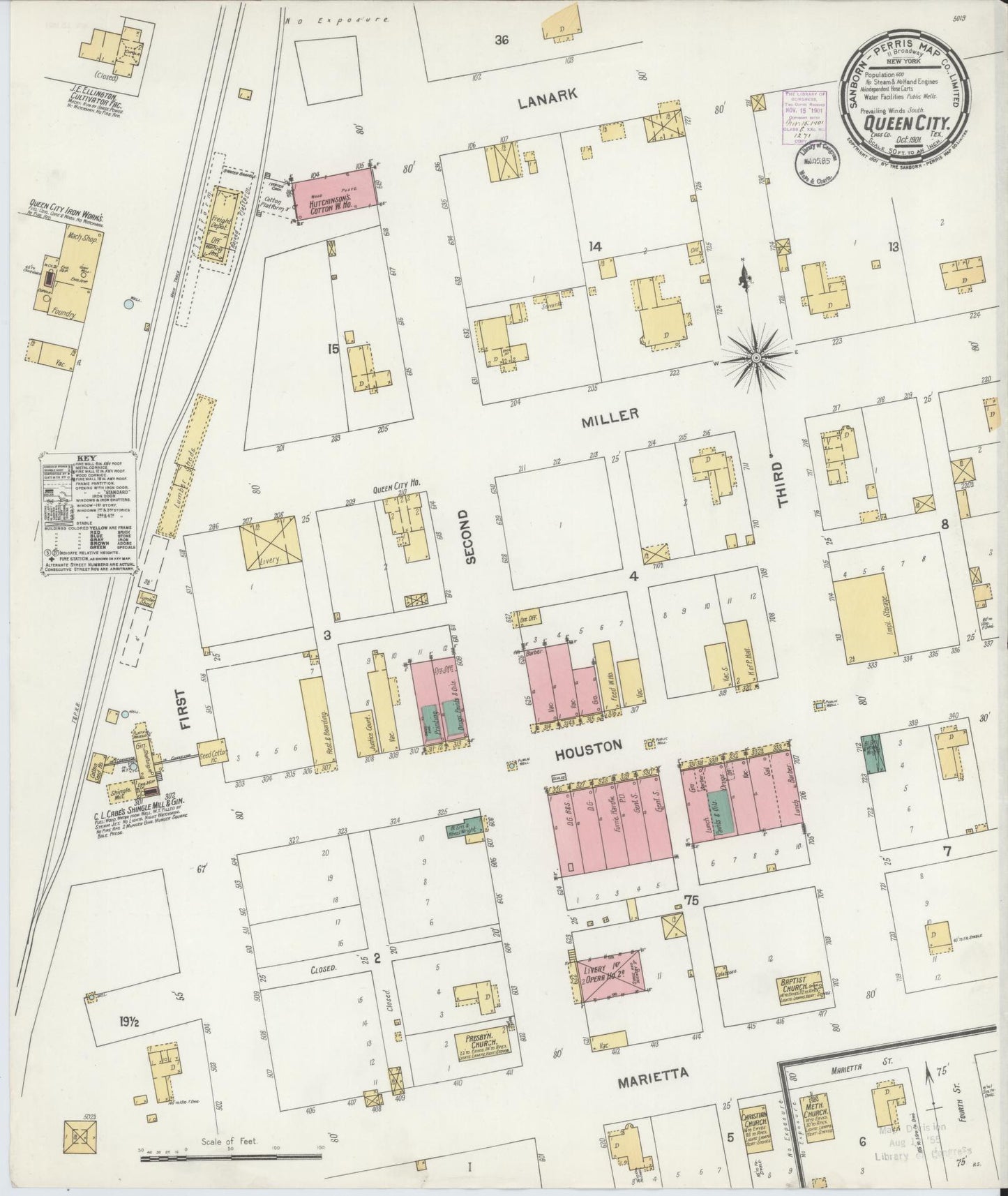 Sanborn Fire Insurance Map from Queen City, Cass County, Texas. (1901) – Historic Sanborn Fire Insurance Map Print