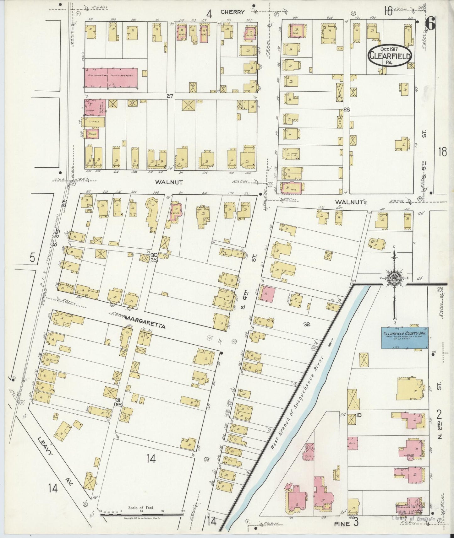 Sanborn Fire Insurance Map from Clearfield, Clearfield County, Pennsylvania (1917), Sheet #0006 - Historic Sanborn Fire Insurance Map Print, vintage old map wall art, antique decor, genealogy gift, Pennsylvania Pennsylvania map