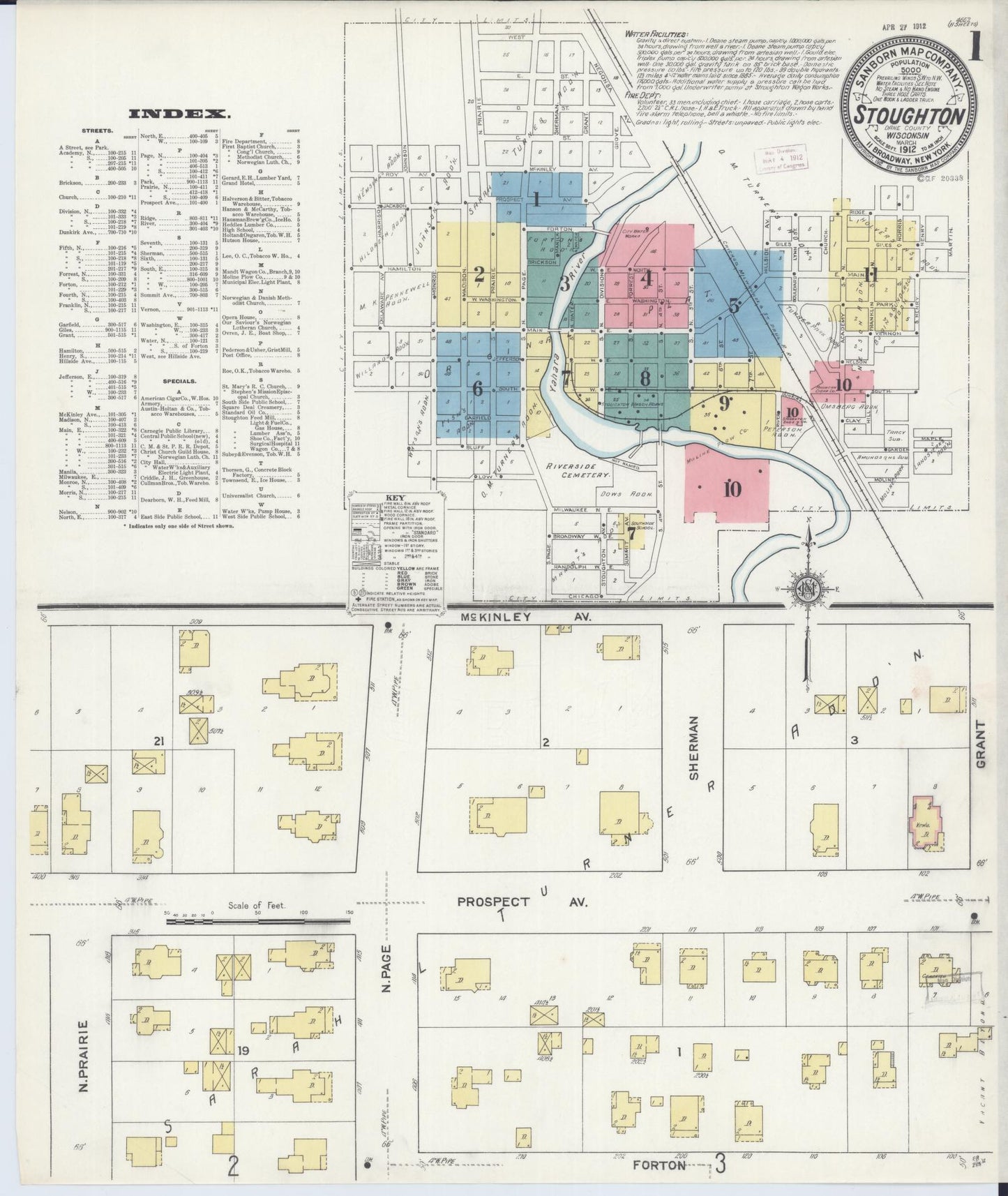 Sanborn Fire Insurance Map from Stoughton, Dane County, Wisconsin (1912), Sheet #0001 - Historic Sanborn Fire Insurance Map Print, vintage old map wall art, antique decor, genealogy gift, Wisconsin Wisconsin map