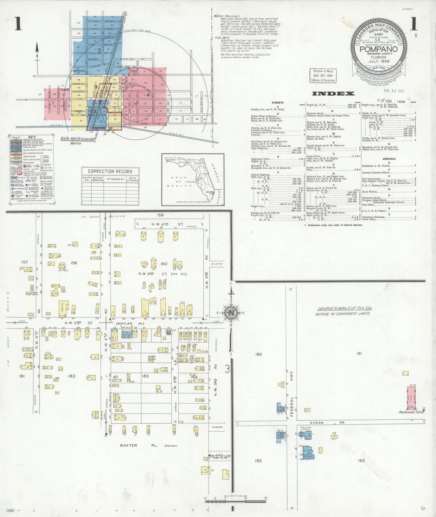 Sanborn Fire Insurance Map from Pompano, Broward County, Florida. (1939) – Historic Sanborn Fire Insurance Map Print