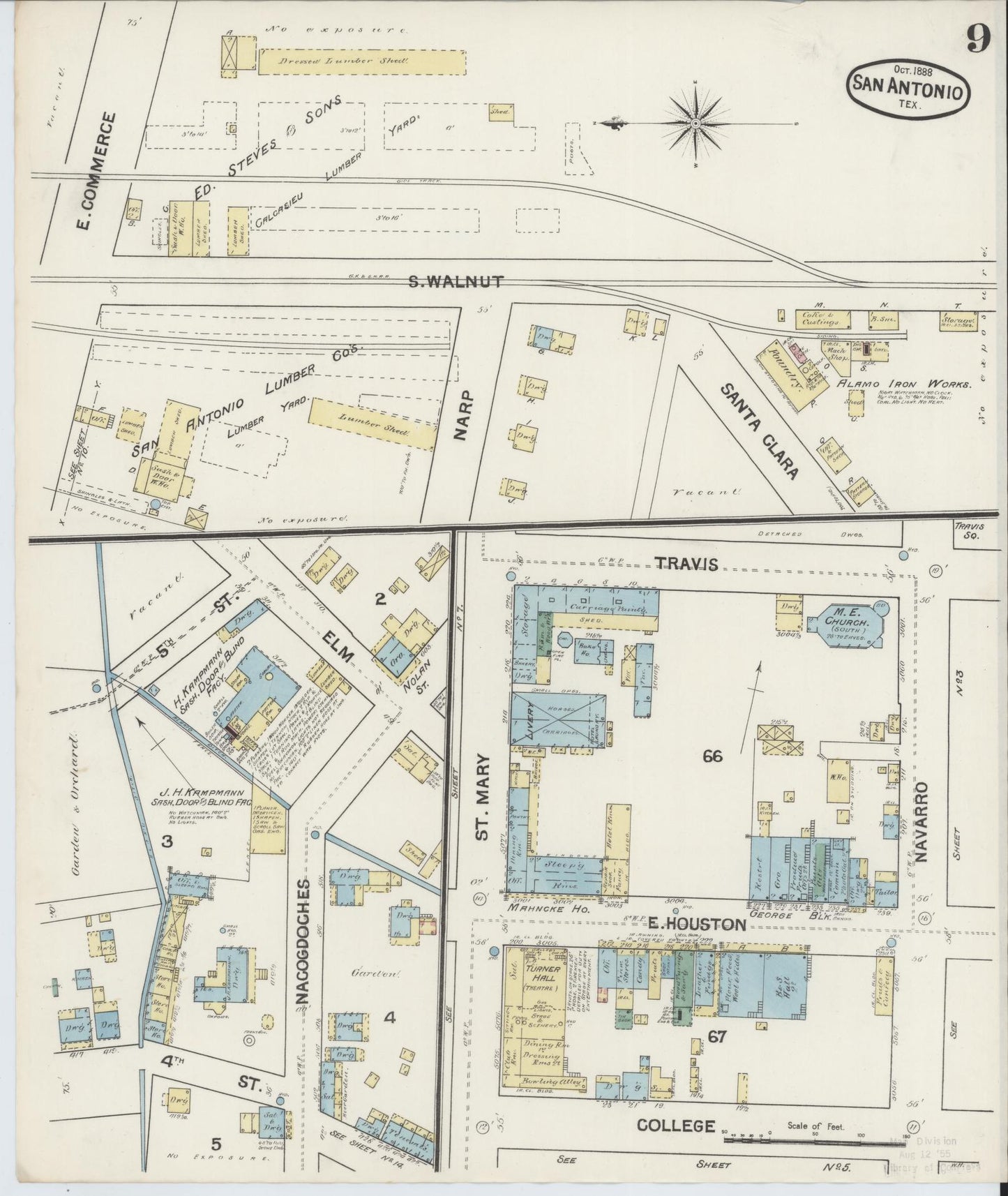 Sanborn Fire Insurance Map from San Antonio, Bexar County, Texas. (1888), Sheet 9 – Historic Sanborn Fire Insurance Map Print