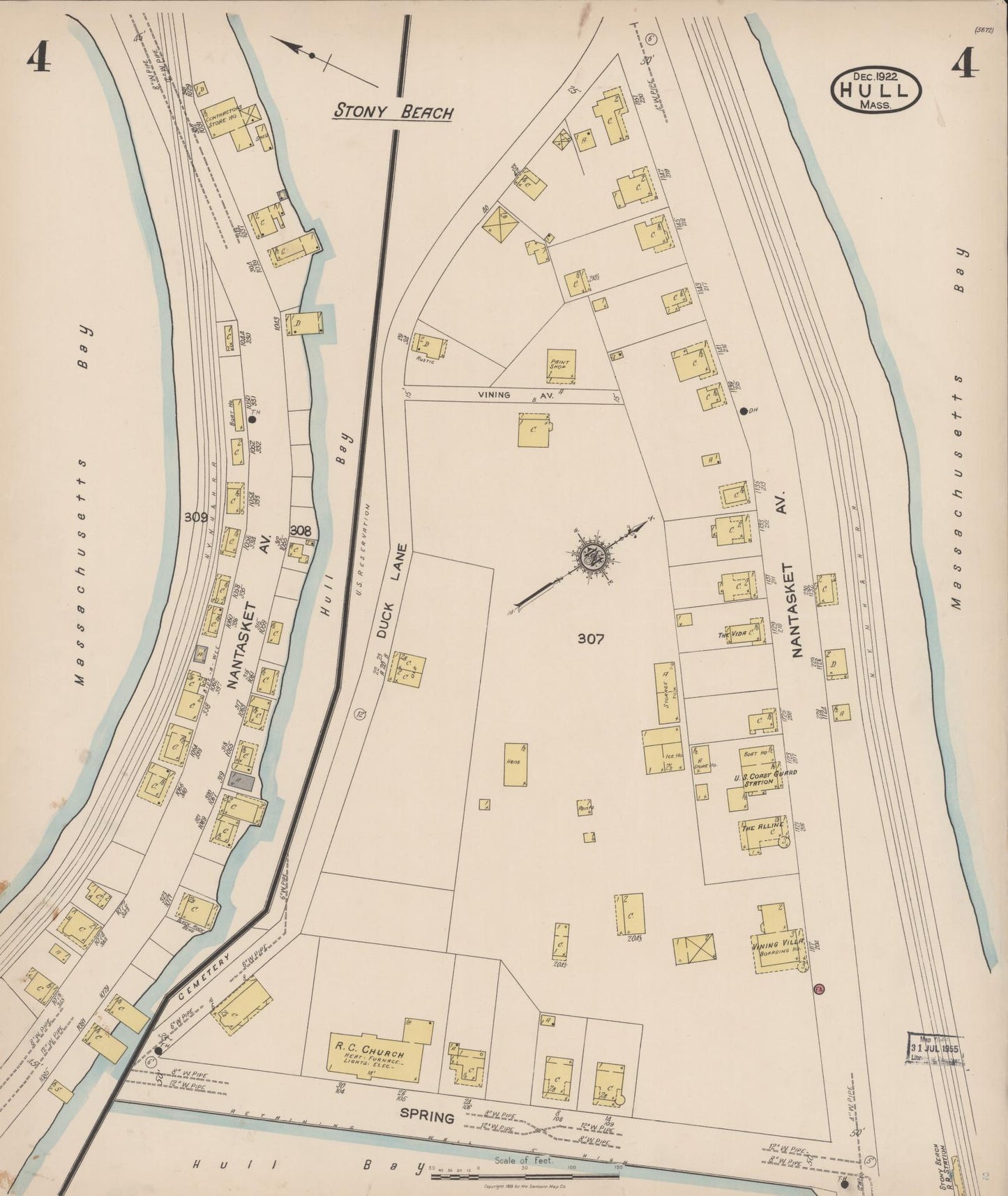 Sanborn Fire Insurance Map from Hull, Plymouth County, Massachusetts (1922), Sheet #0004 - Historic Sanborn Fire Insurance Map Print, vintage old map wall art, antique decor, genealogy gift, Massachusetts Massachusetts map