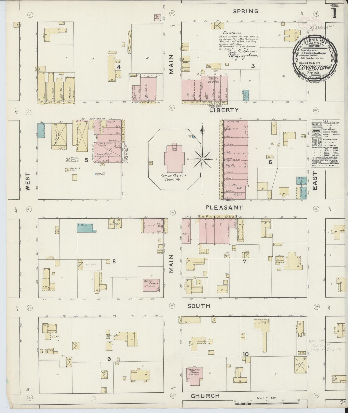 Sanborn Fire Insurance Map from Covington, Tipton County, Tennessee. (1891) – Historic Sanborn Fire Insurance Map Print