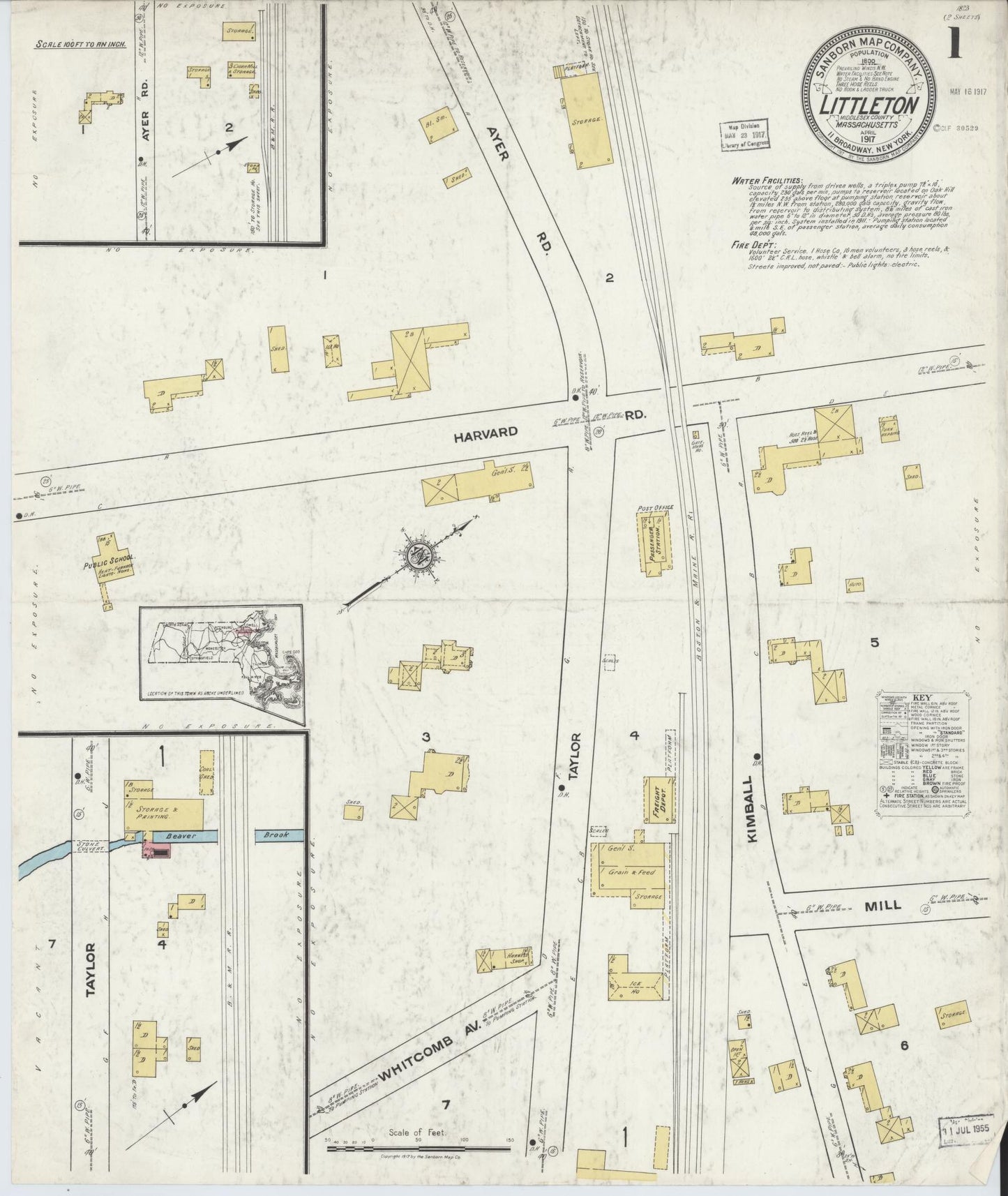 Sanborn Fire Insurance Map from Littleton, Middlesex County, Massachusetts. (1917) – Historic Sanborn Fire Insurance Map Print